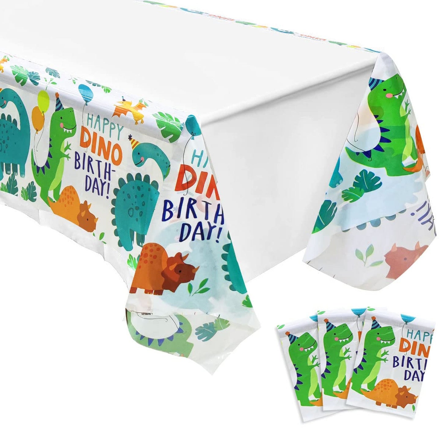 DinoParty Plastic Tablecloth - Dino Birthday Table Covers for Boys - Baby Shower Dino Decor Supplies - 70.8x42.5in - Set of 3