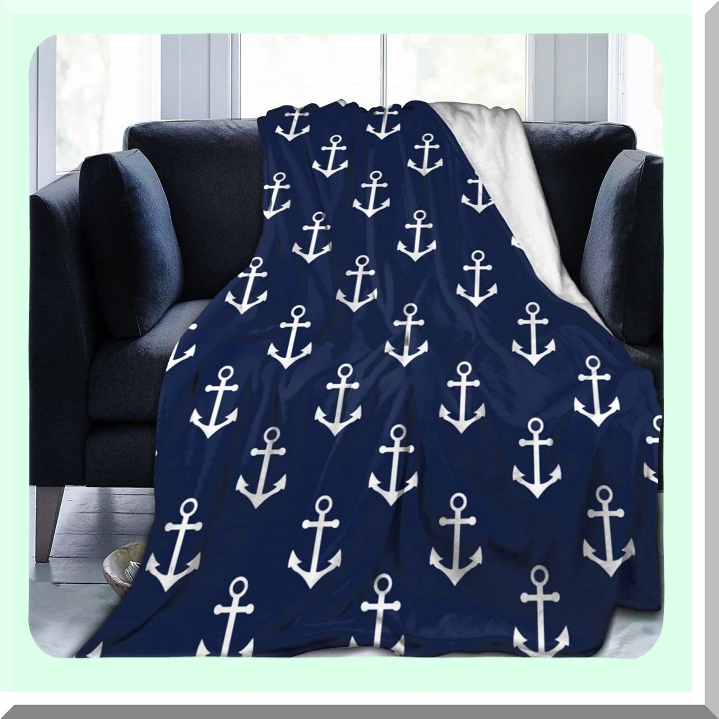 CozyNautical Navy Blue Anchor Flannel Fleece Throw Blanket - Soft, Warm, and Perfect for Bed, Sofa, or Living Room