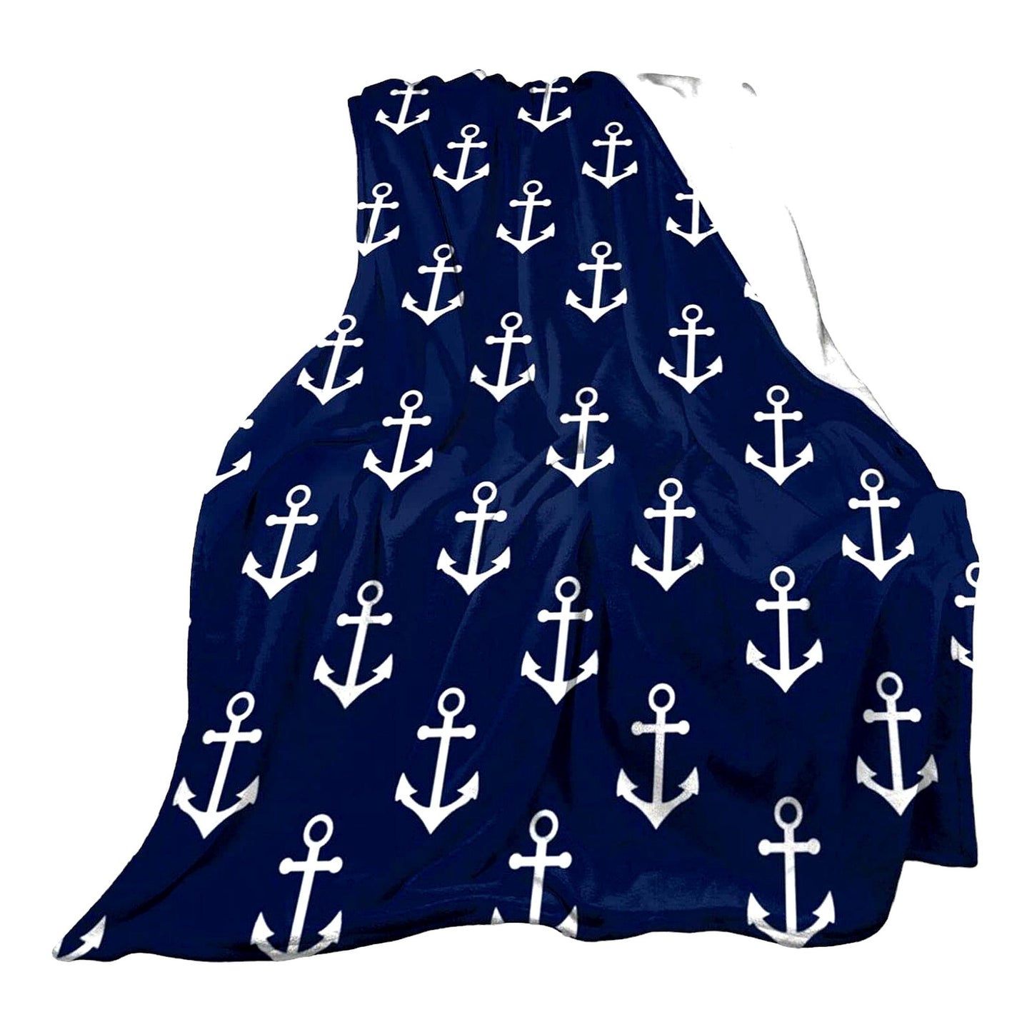 CozyNautical Navy Blue Anchor Flannel Fleece Throw Blanket - Soft, Warm, and Perfect for Bed, Sofa, or Living Room