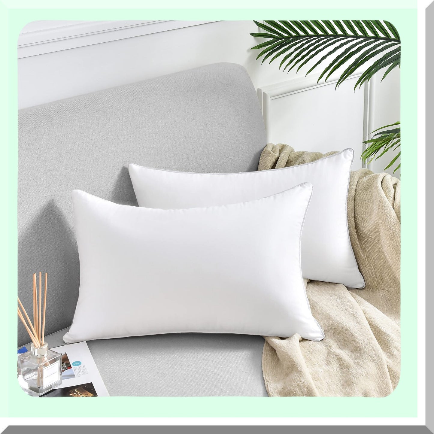Cotton Lumbar Support Throw Pillow Set - 12x20 Rectangle Sofa Inserts, White Decorative Cushions for Chair Bed Car, Interior Couch Accent Pair