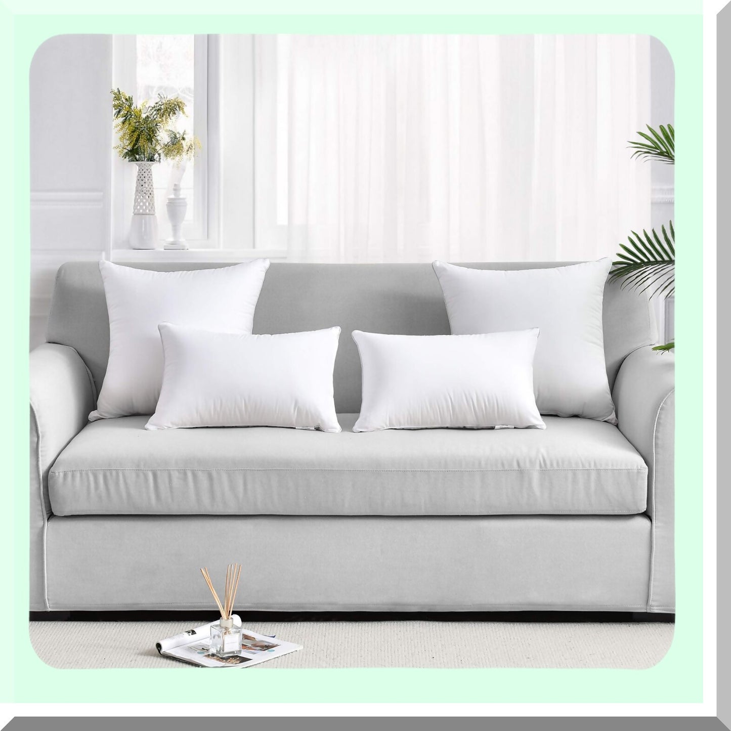 Cotton Lumbar Support Throw Pillow Set - 12x20 Rectangle Sofa Inserts, White Decorative Cushions for Chair Bed Car, Interior Couch Accent Pair