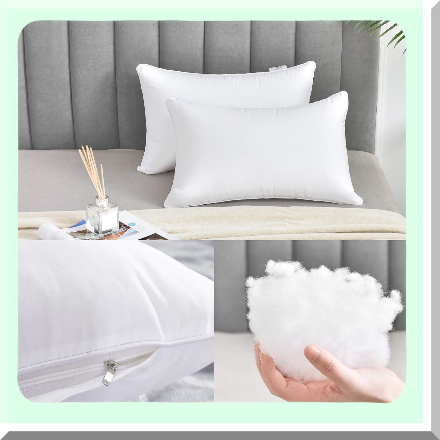 Cotton Lumbar Support Throw Pillow Set - 12x20 Rectangle Sofa Inserts, White Decorative Cushions for Chair Bed Car, Interior Couch Accent Pair