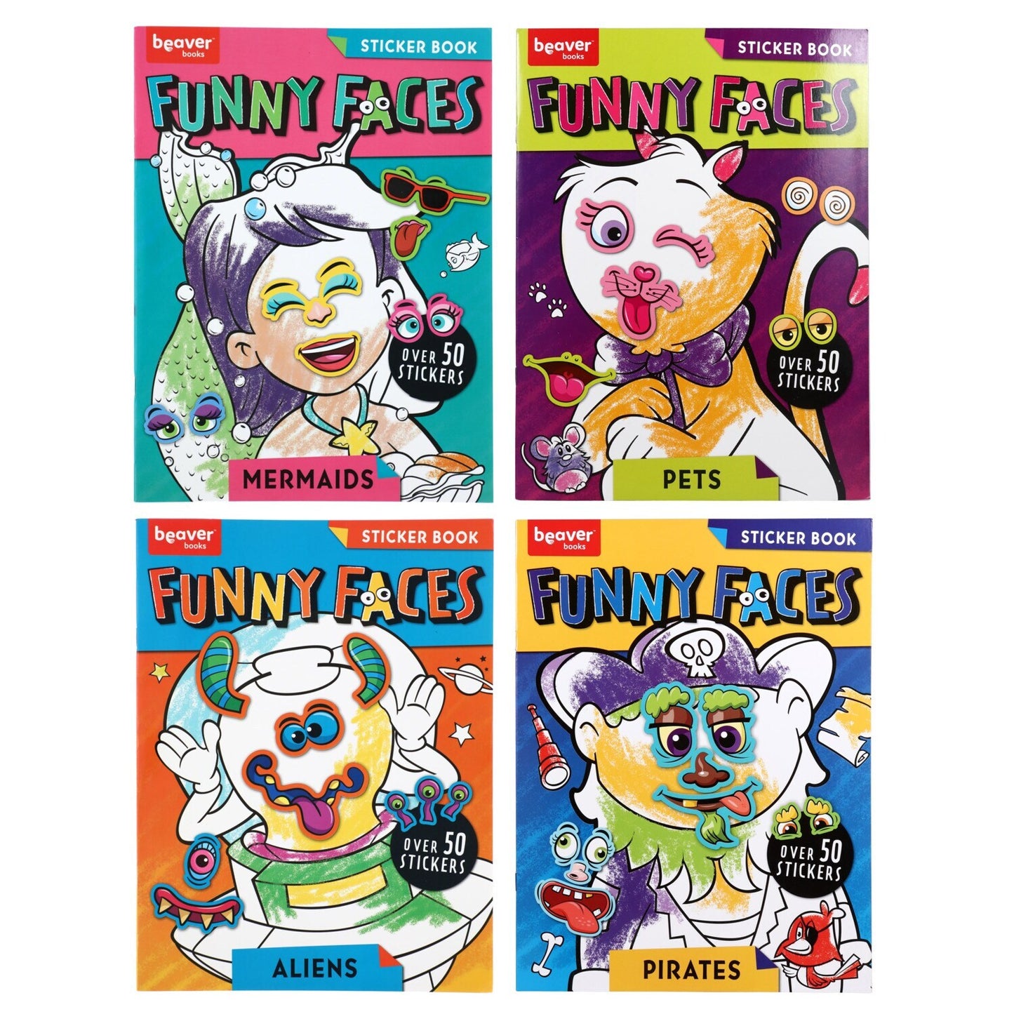 Beaver Books Funny Faces Sticker Books, 11x8.375 in. (Pack of 24)