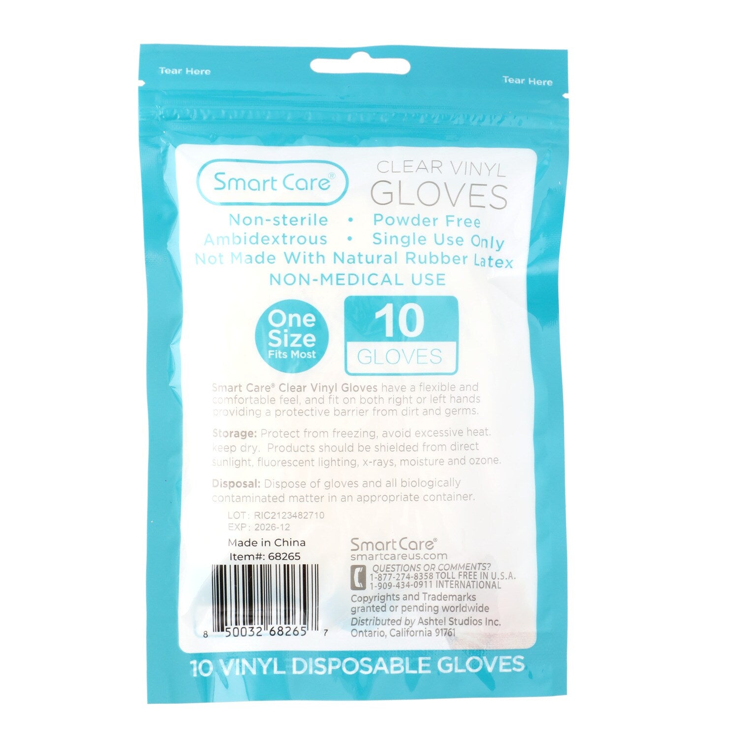 Smart Care Clear Vinyl Gloves 1 size, 10-ct. (Pack of 48)