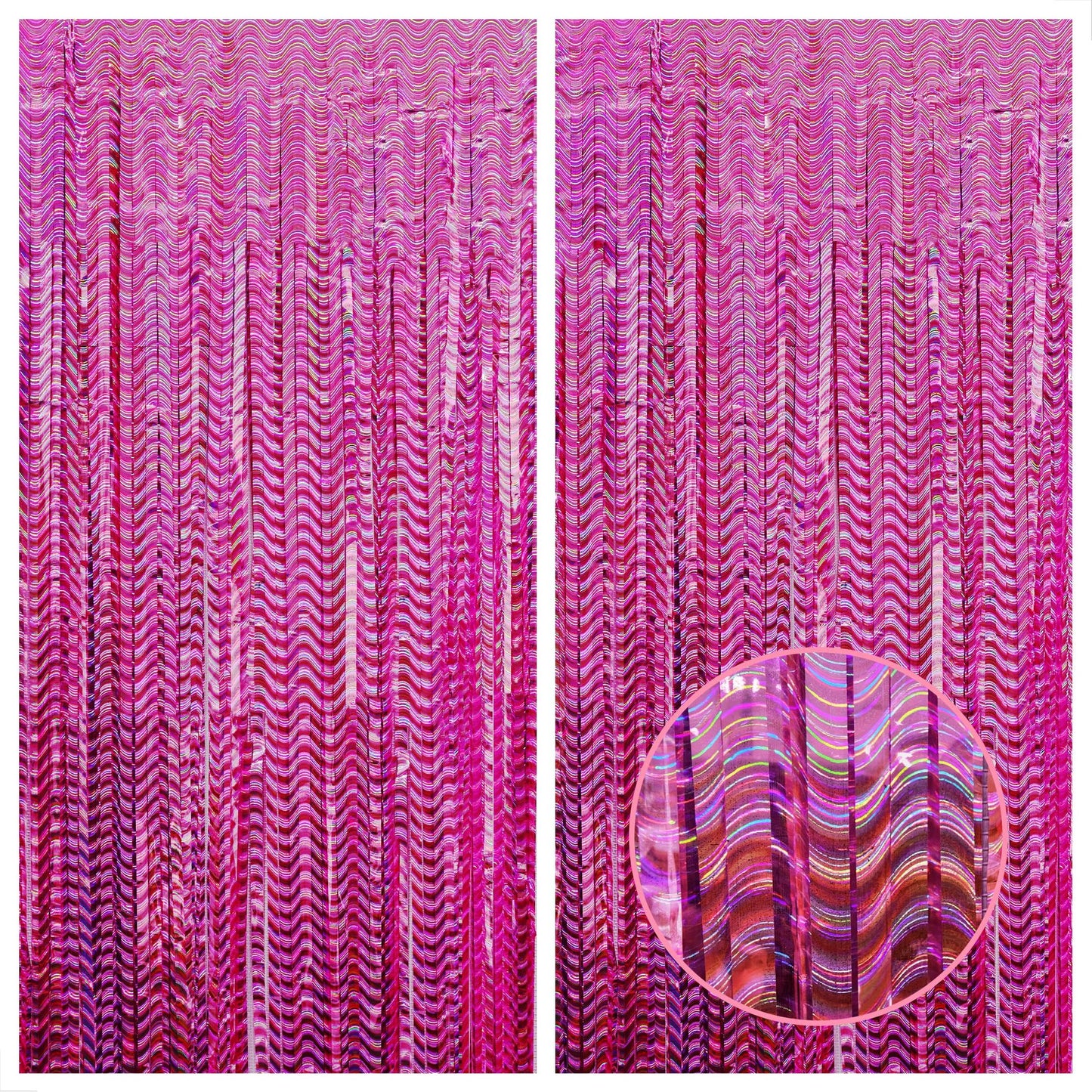 Pink Laser Streamer Curtains - 8x3.2ft, Pack of 2. Perfect for Pink Party Decorations, Birthday Decor, and Events. Add a touch of Pink Tinsel Glam!