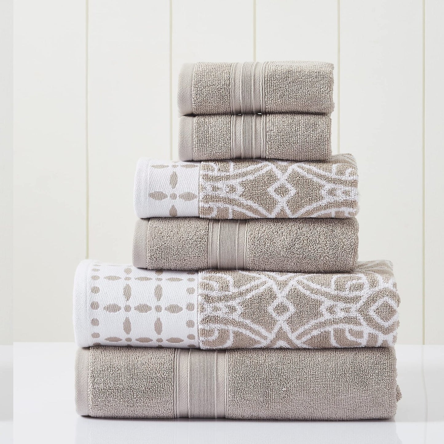 6-Piece Yarn Dyed Jacquard Towel Set Fawn