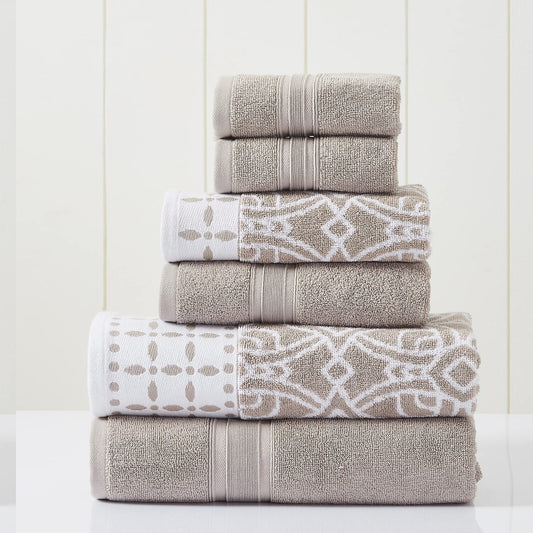 6-Piece Yarn Dyed Jacquard Towel Set Fawn