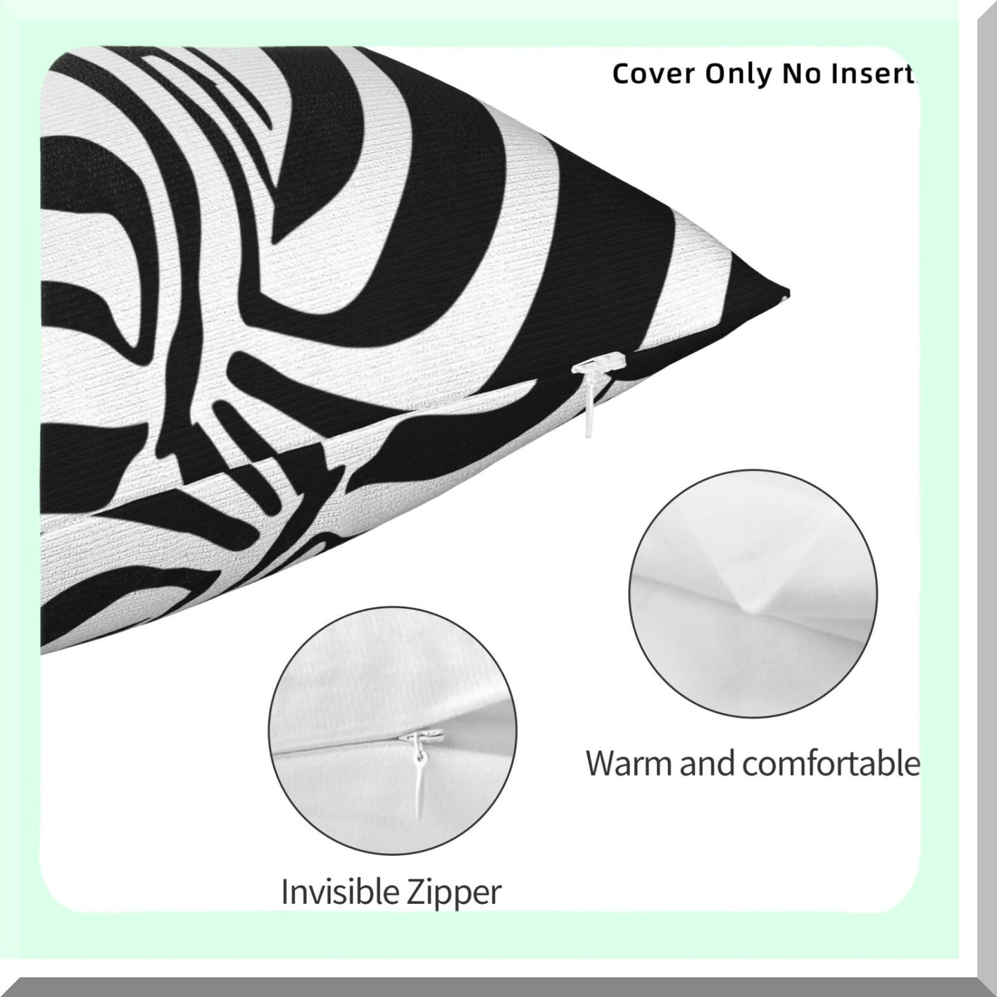 Zebra Stripe Decorative Pillow Covers - Set of 2 18x18 Inch Cushion Cases for Couch, Sofa, Bed - Black & White Animal Print Home Decor Accents