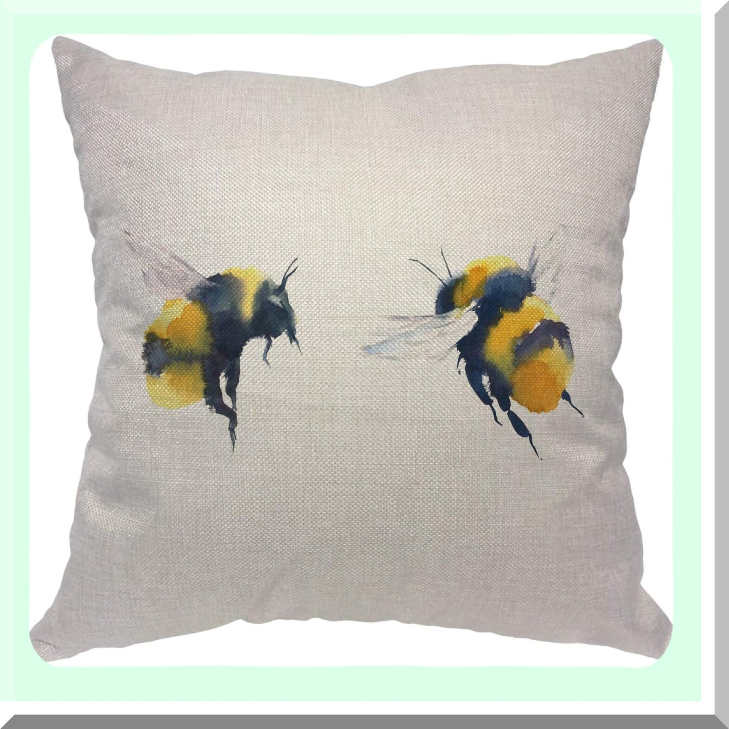 Watercolor Bumblebee Wings Pillow Cover - Hand Painted Wildlife Square Cushion Case for Home & Car Decor - Cute Animals Design - 18x18 Inch Cotton Linen