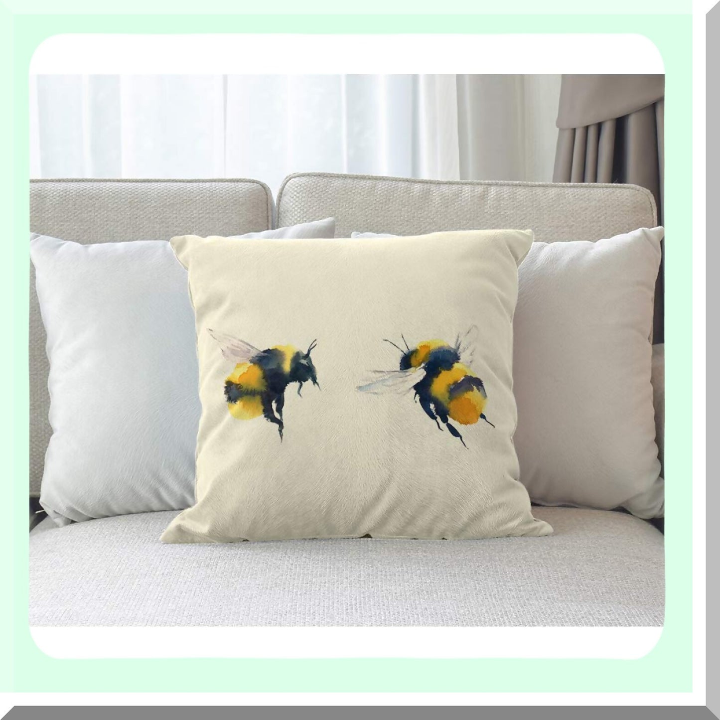 Watercolor Bumblebee Wings Pillow Cover - Hand Painted Wildlife Square Cushion Case for Home & Car Decor - Cute Animals Design - 18x18 Inch Cotton Linen