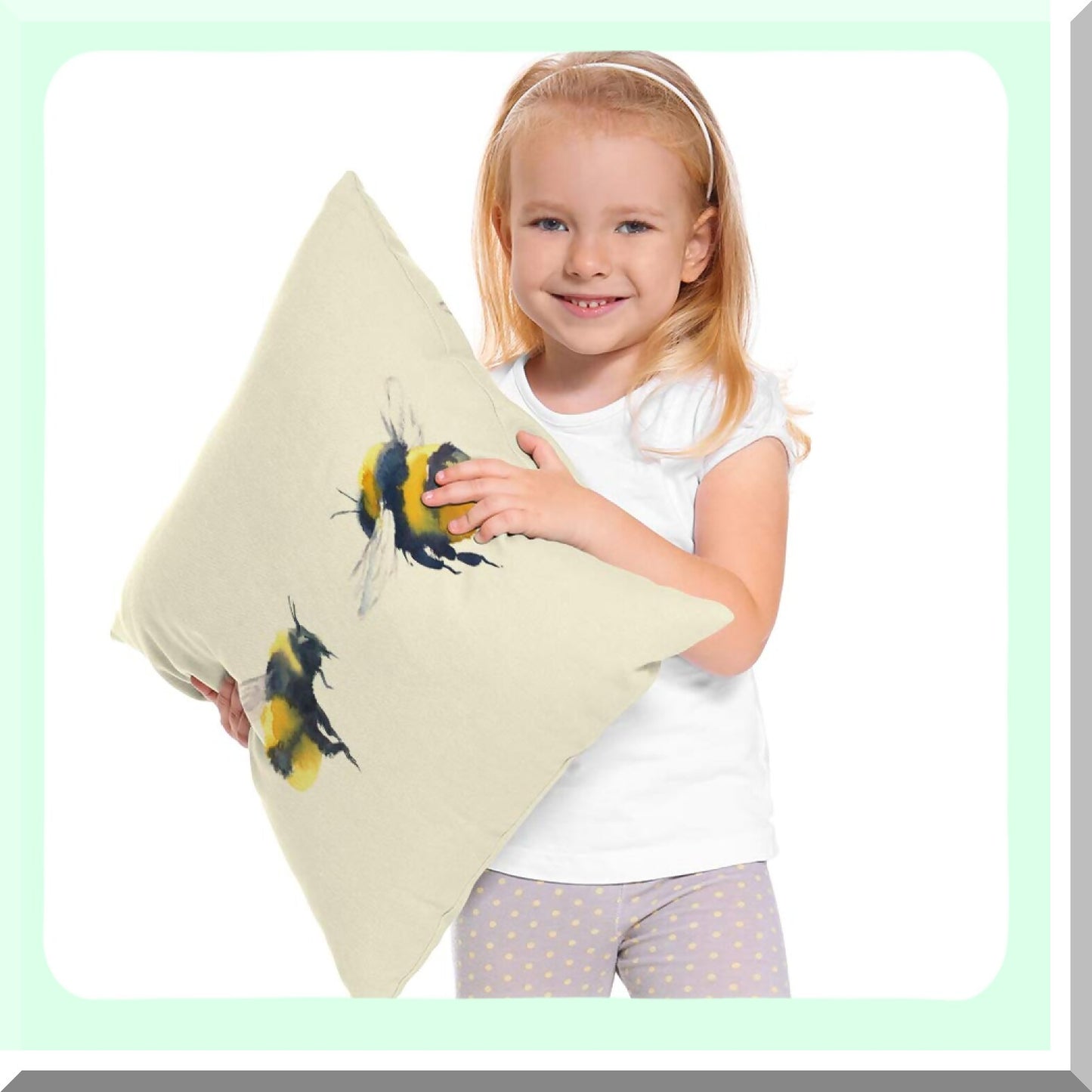 Watercolor Bumblebee Wings Pillow Cover - Hand Painted Wildlife Square Cushion Case for Home & Car Decor - Cute Animals Design - 18x18 Inch Cotton Linen