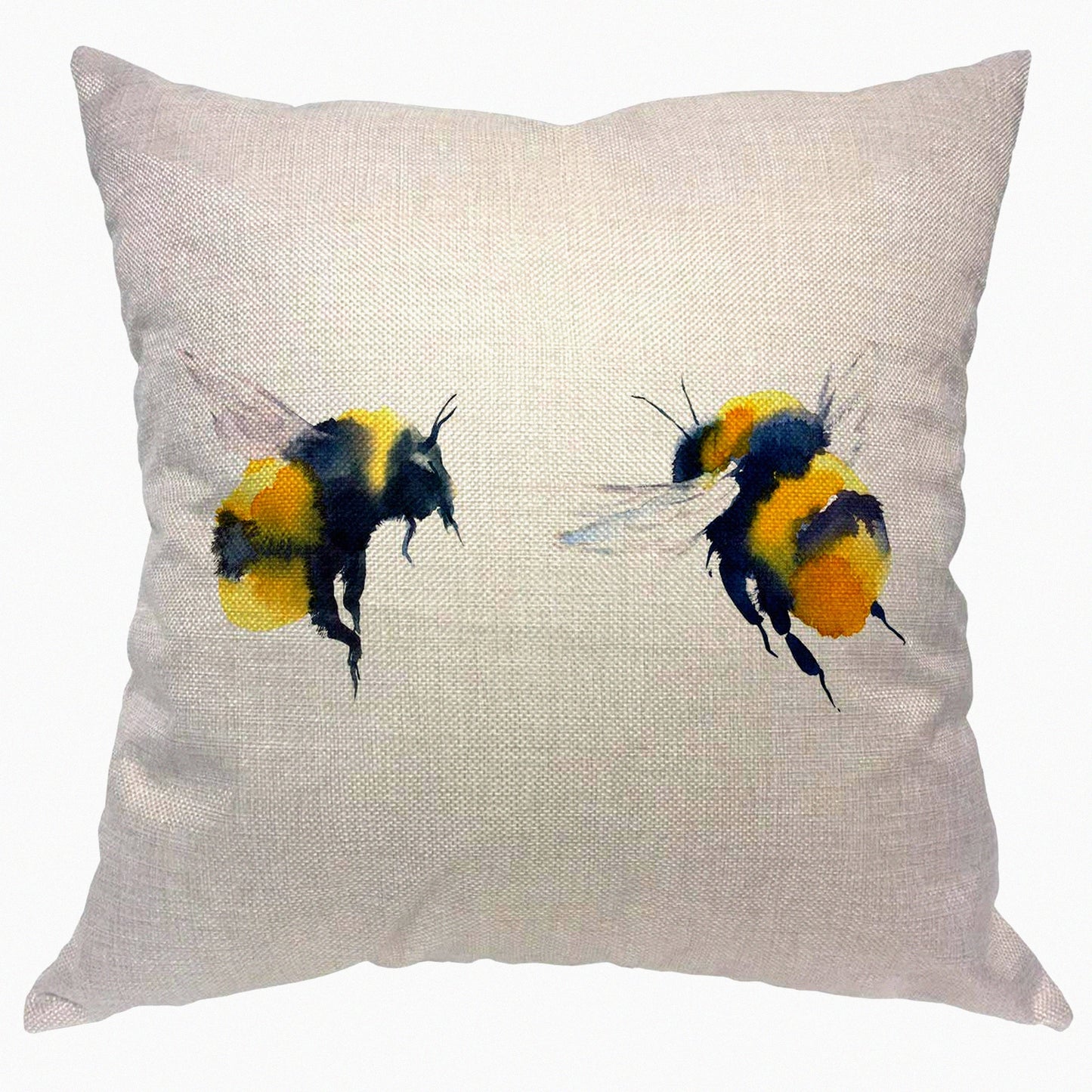 Watercolor Bumblebee Wings Pillow Cover - Hand Painted Wildlife Square Cushion Case for Home & Car Decor - Cute Animals Design - 18x18 Inch Cotton Linen