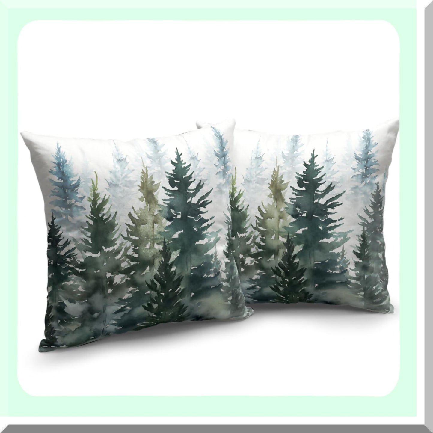 Forest Green Winter Tree Pillow Covers - Set of 2 Rustic Nature Decorative Cases for Outdoor Couch. Farmhouse Square Pillowcase for Patio.