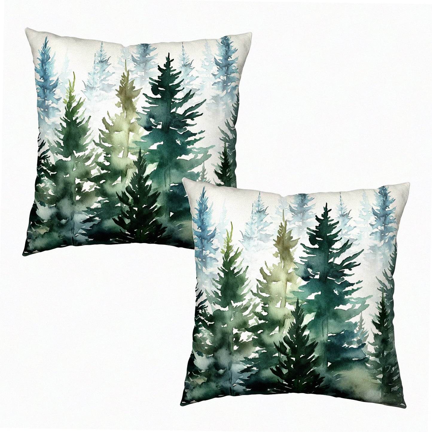 Forest Green Winter Tree Pillow Covers - Set of 2 Rustic Nature Decorative Cases for Outdoor Couch. Farmhouse Square Pillowcase for Patio.