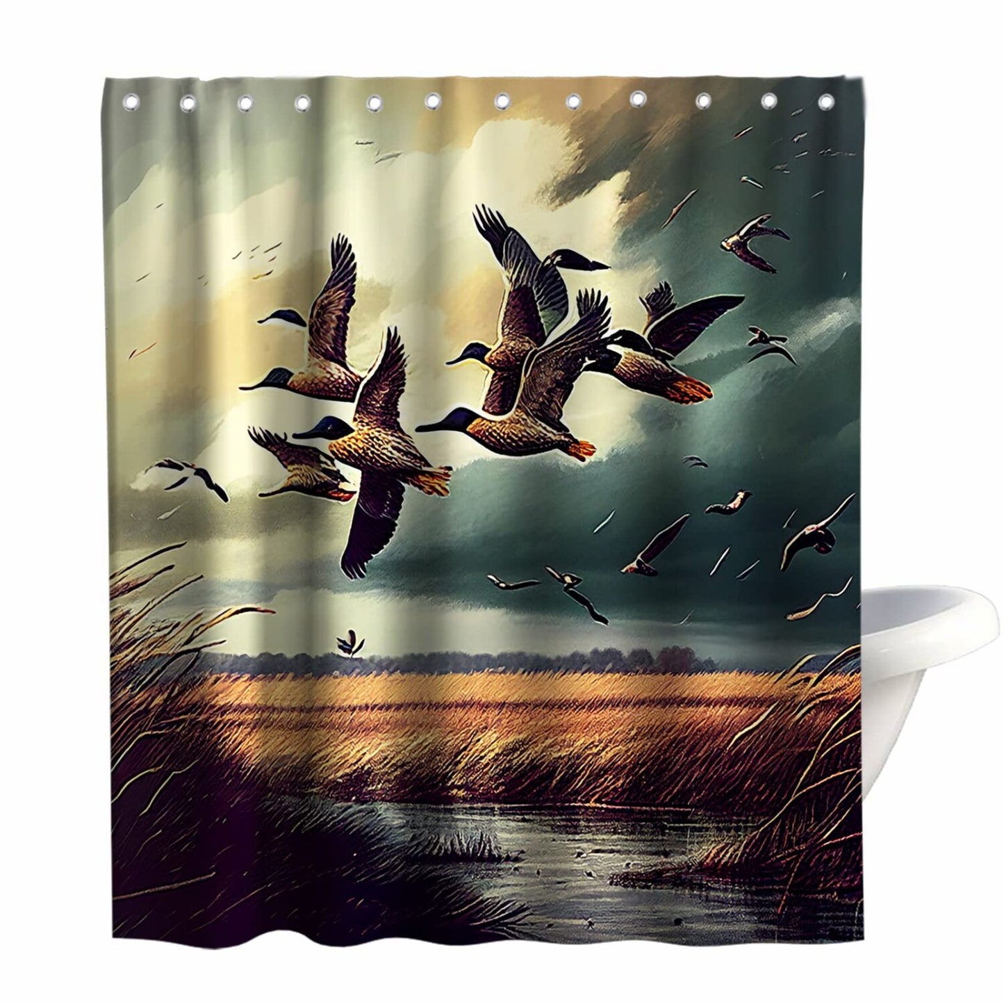 Rustic Wild Ducks Hunting Shower Curtain 72x72 inches