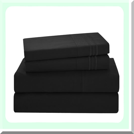 Black Queen Bedding Set with Microfiber Sheets and Pillowcases