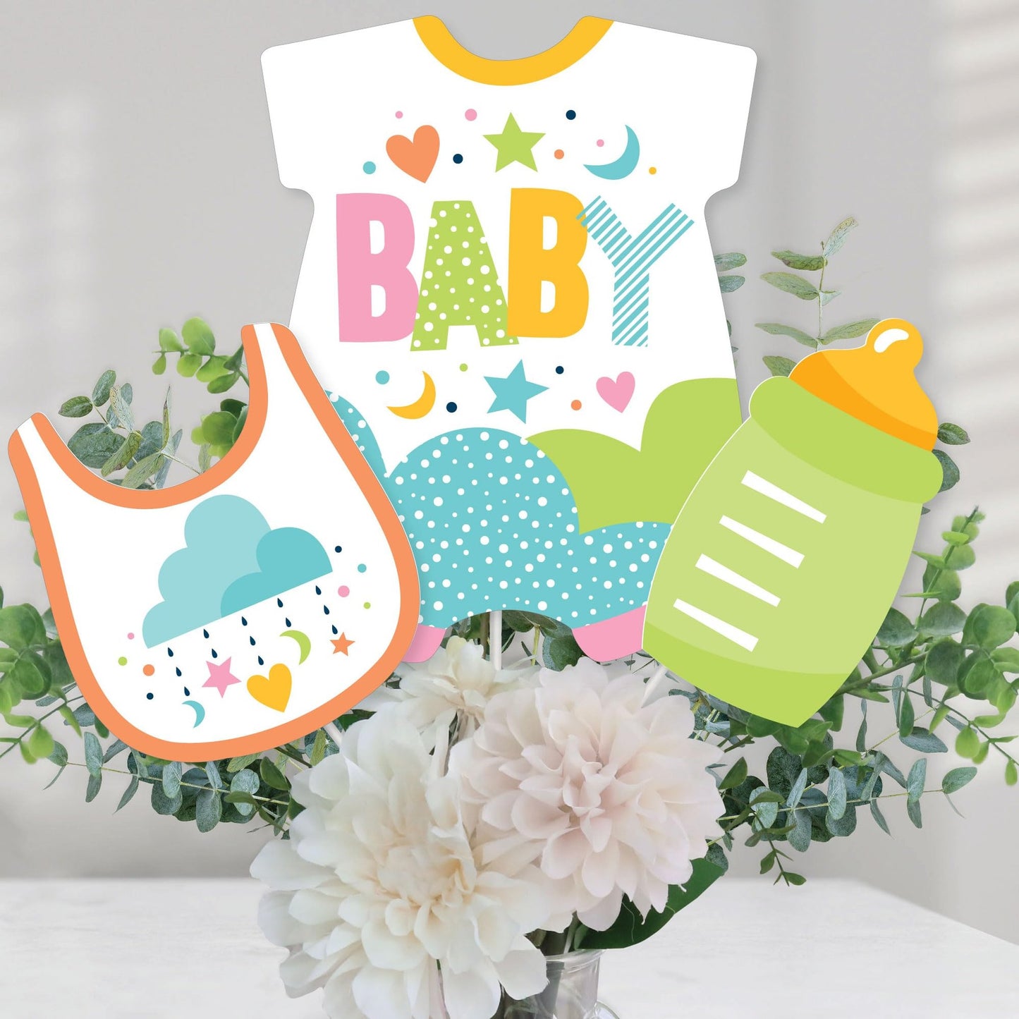 Colorful Baby Shower Centerpiece Sticks for Gender Neutral Party