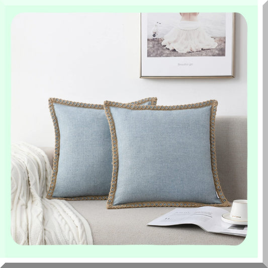 Farmhouse Linen Throw Pillow Covers Set of 2