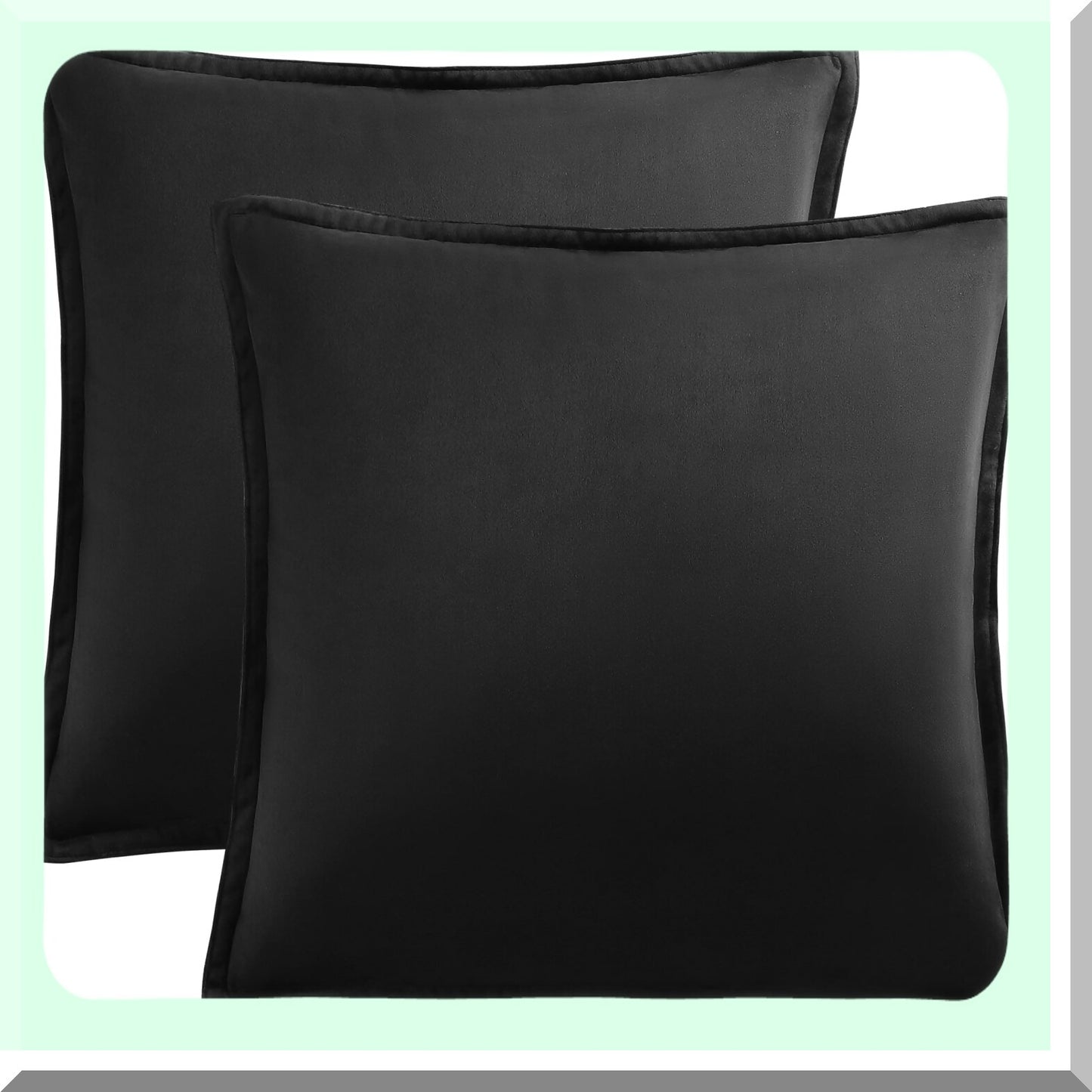Luxury Velvet Cushion Covers Set - 2 Pack Square Soft Pillow Cases for Sofa Couch Bedroom - Decorative Throw Pillows 16x16 Black - Plush Home Decor