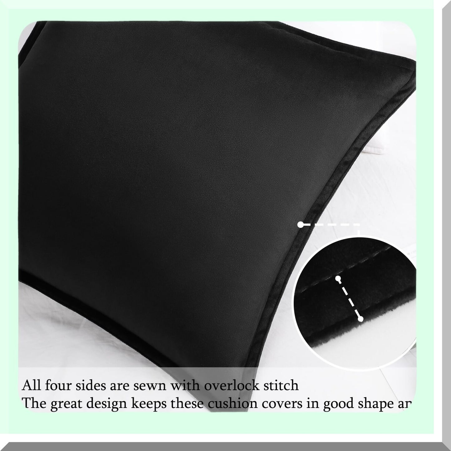 Luxury Velvet Cushion Covers Set - 2 Pack Square Soft Pillow Cases for Sofa Couch Bedroom - Decorative Throw Pillows 16x16 Black - Plush Home Decor
