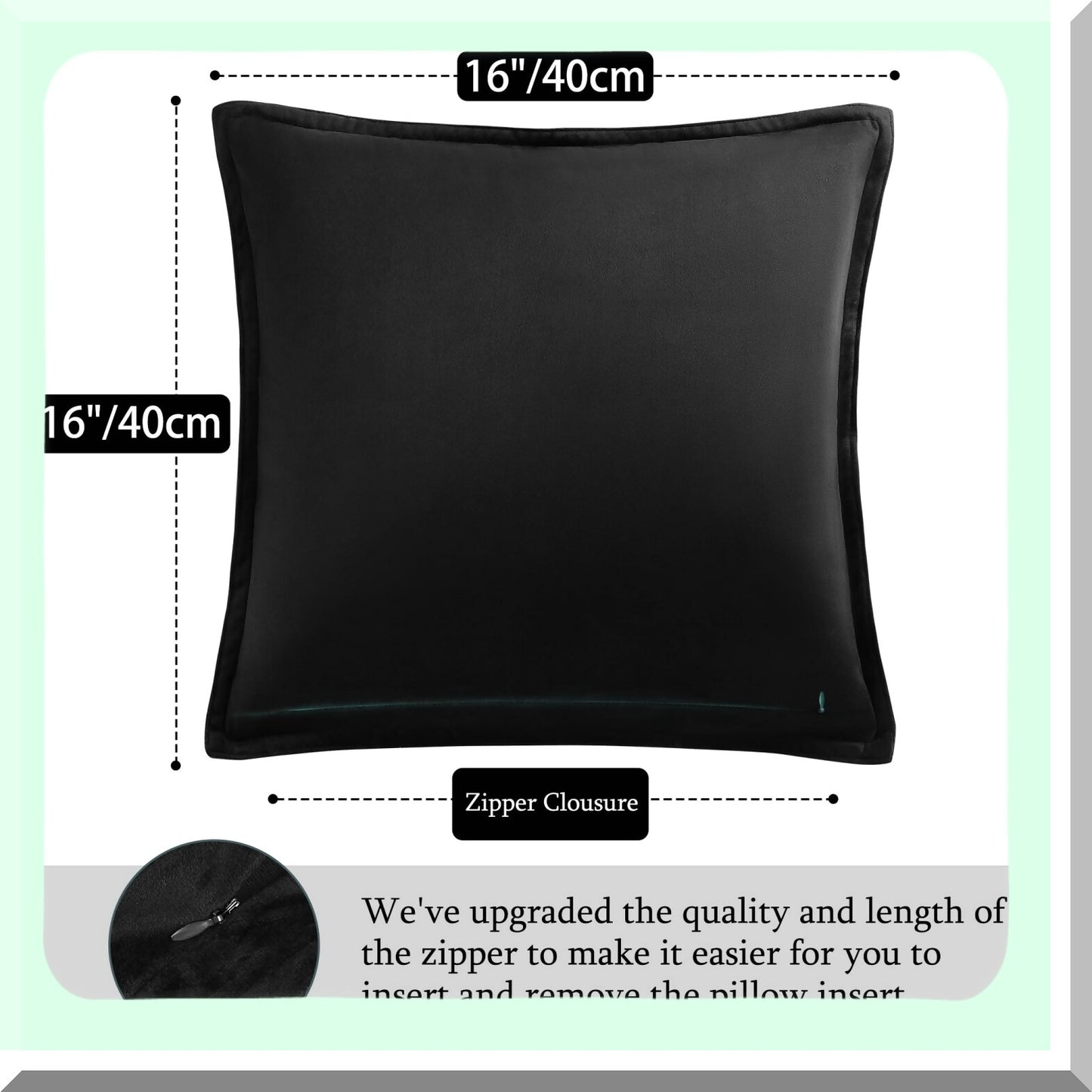 Luxury Velvet Cushion Covers Set - 2 Pack Square Soft Pillow Cases for Sofa Couch Bedroom - Decorative Throw Pillows 16x16 Black - Plush Home Decor
