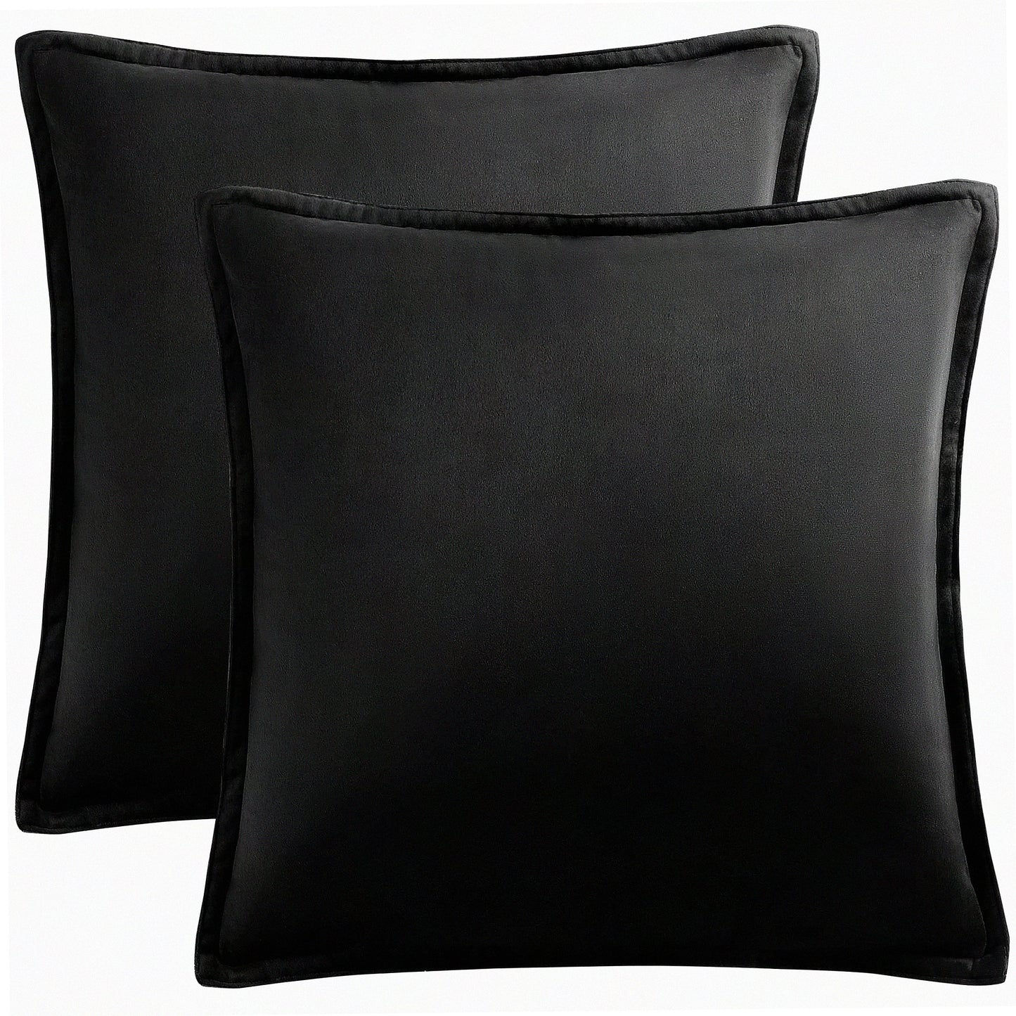 Luxury Velvet Cushion Covers Set - 2 Pack Square Soft Pillow Cases for Sofa Couch Bedroom - Decorative Throw Pillows 16x16 Black - Plush Home Decor
