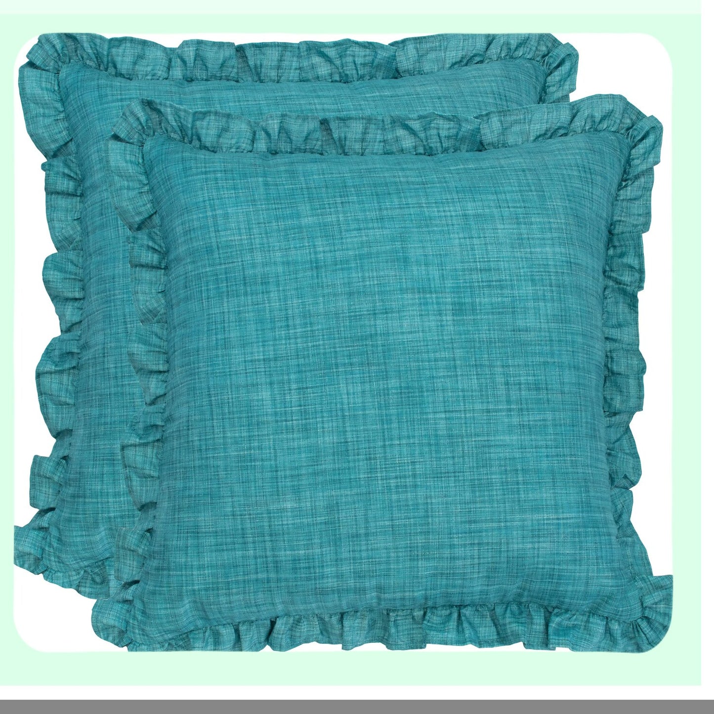 Teal Petals Decorative Throw Pillow Covers - Frills Polyester Washable Sofa Couch Bed Living Room Pack of 2 Dark Teal 18x18 inch