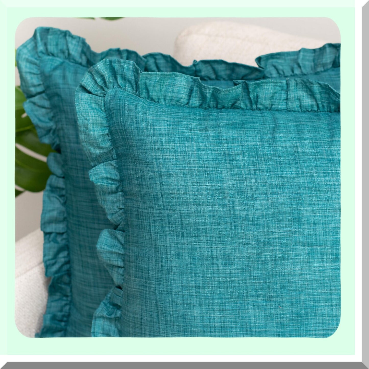 Teal Petals Decorative Throw Pillow Covers - Frills Polyester Washable Sofa Couch Bed Living Room Pack of 2 Dark Teal 18x18 inch
