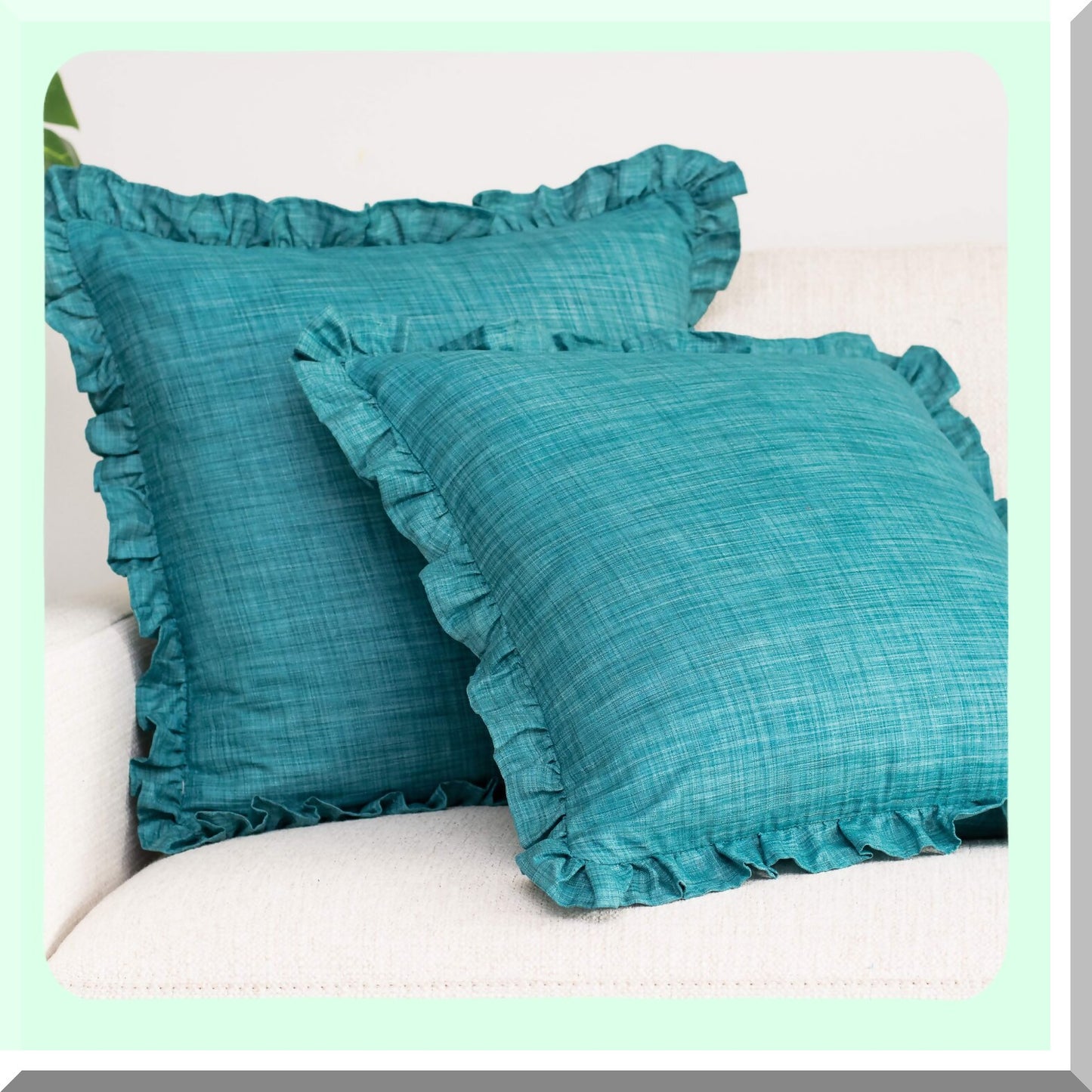 Teal Petals Decorative Throw Pillow Covers - Frills Polyester Washable Sofa Couch Bed Living Room Pack of 2 Dark Teal 18x18 inch