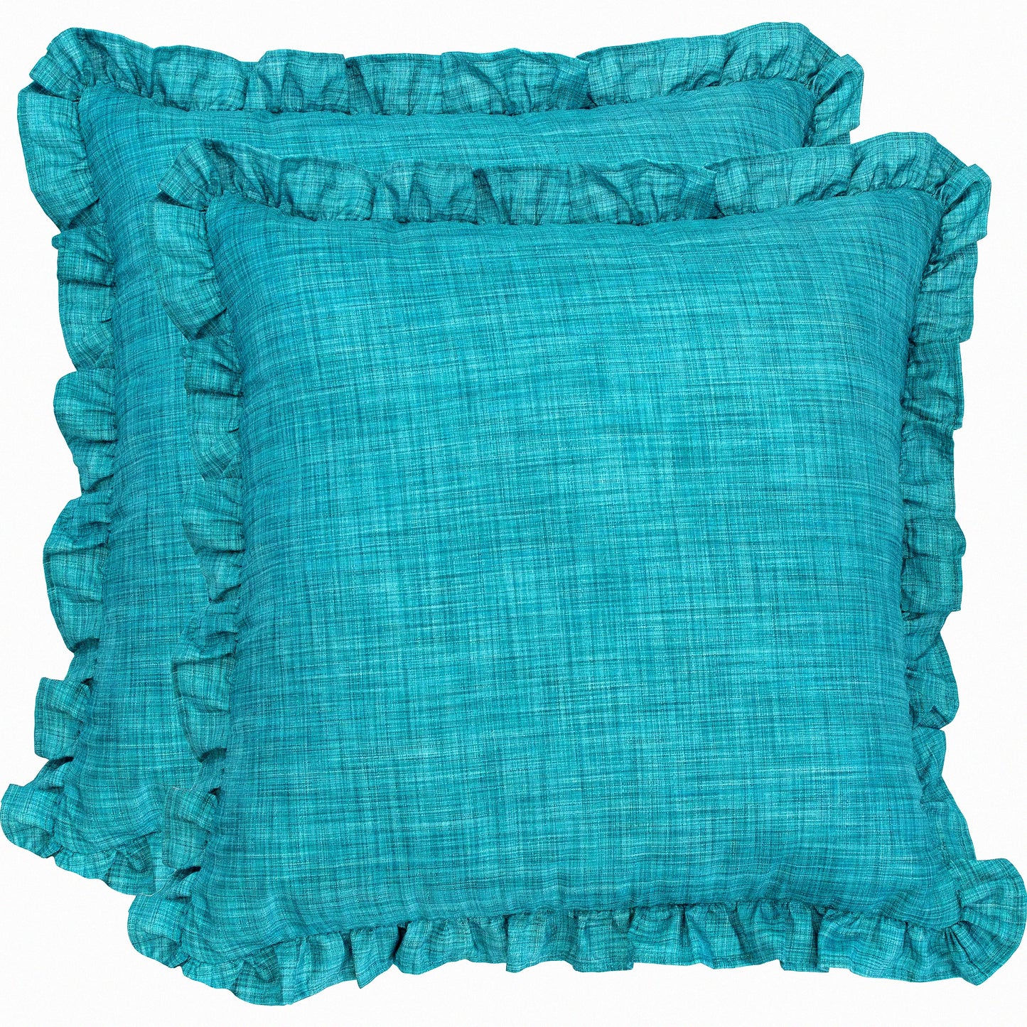 Teal Petals Decorative Throw Pillow Covers - Frills Polyester Washable Sofa Couch Bed Living Room Pack of 2 Dark Teal 18x18 inch