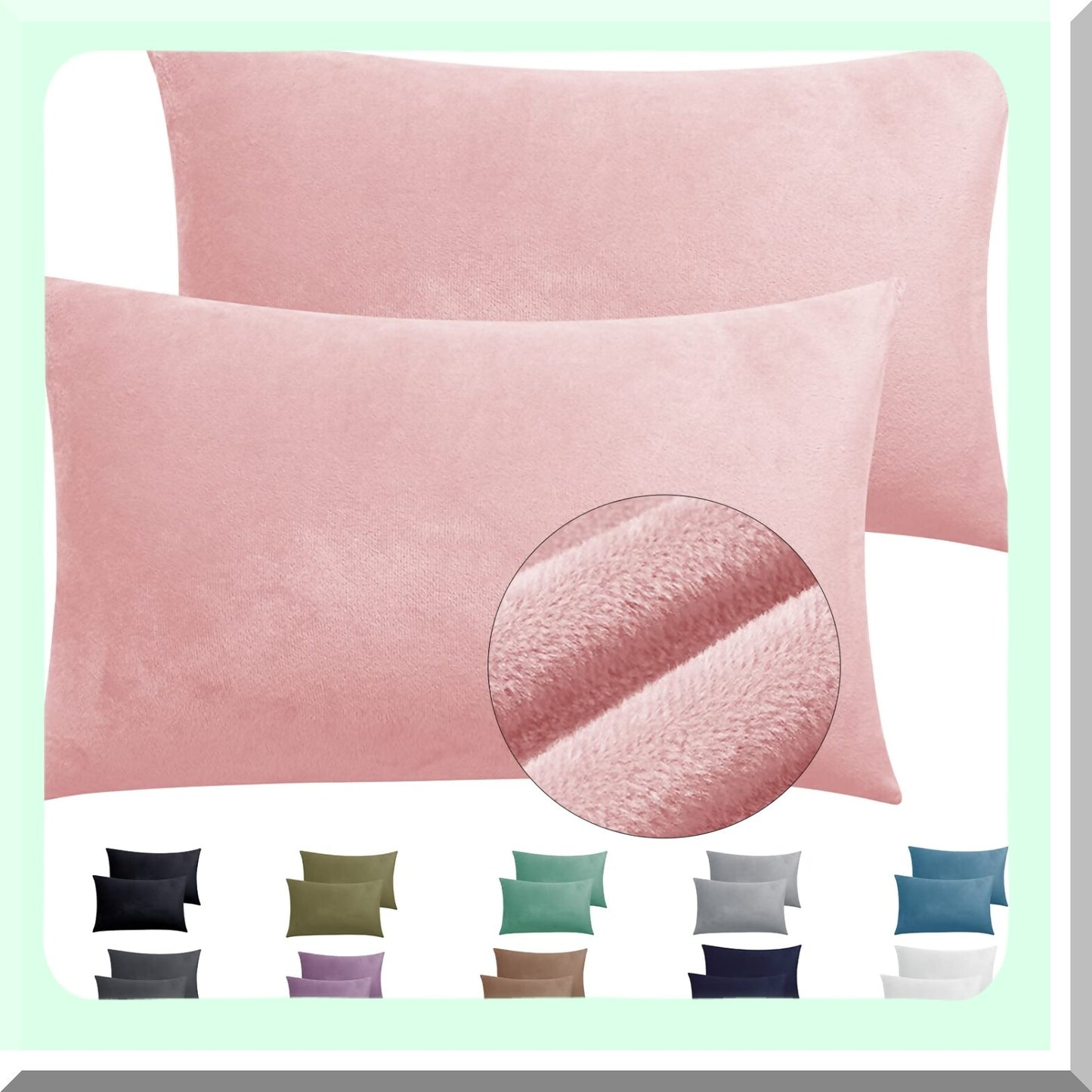 Luxury Velvet Zippered Pillowcase Set - Super Soft Cozy Flannel Pillow Cases - 2 Pack Standard Size with Zipper Closure - Pink - 20x26 Inches