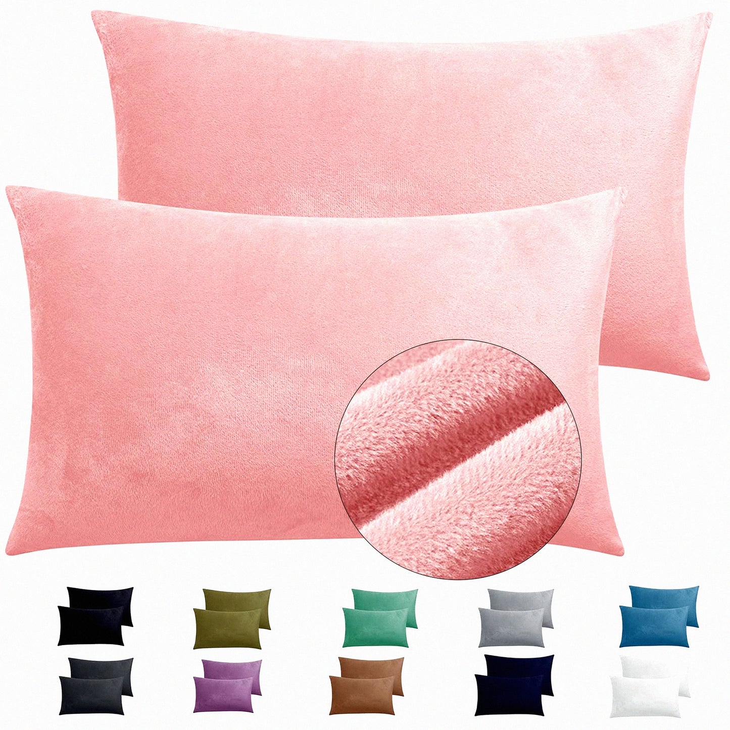 Luxury Velvet Zippered Pillowcase Set - Super Soft Cozy Flannel Pillow Cases - 2 Pack Standard Size with Zipper Closure - Pink - 20x26 Inches