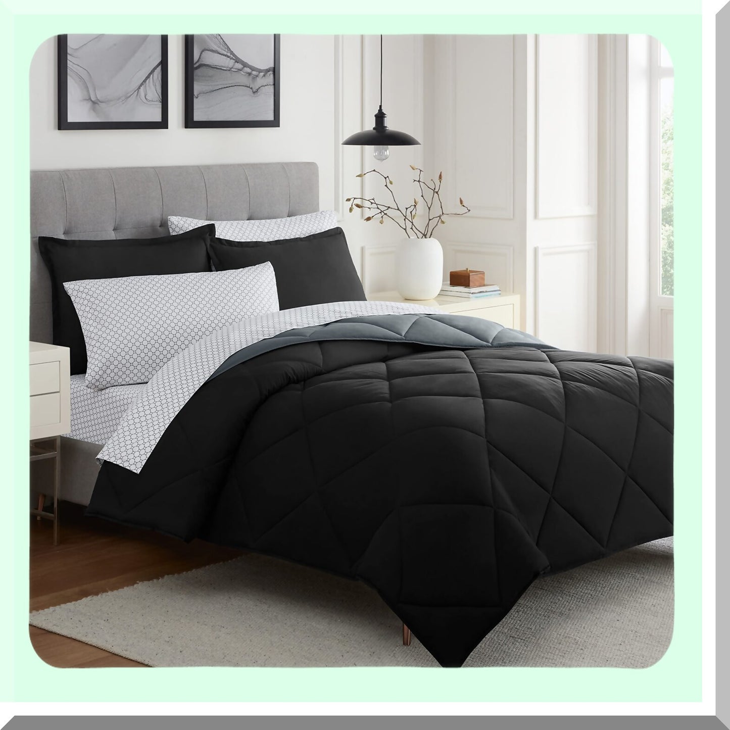 CoolDreams Queen 7-Piece Cooling Bedding Set - Black/Gray - Sleep Solutions - Breathable Fabric - Temperature Regulating - Hypoallergenic - Luxurious Comfort