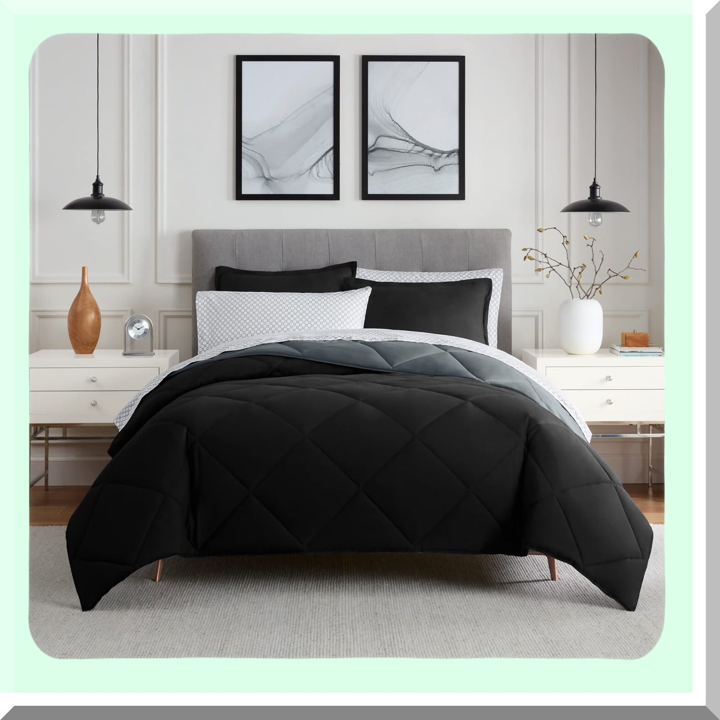 CoolDreams Queen 7-Piece Cooling Bedding Set - Black/Gray - Sleep Solutions - Breathable Fabric - Temperature Regulating - Hypoallergenic - Luxurious Comfort