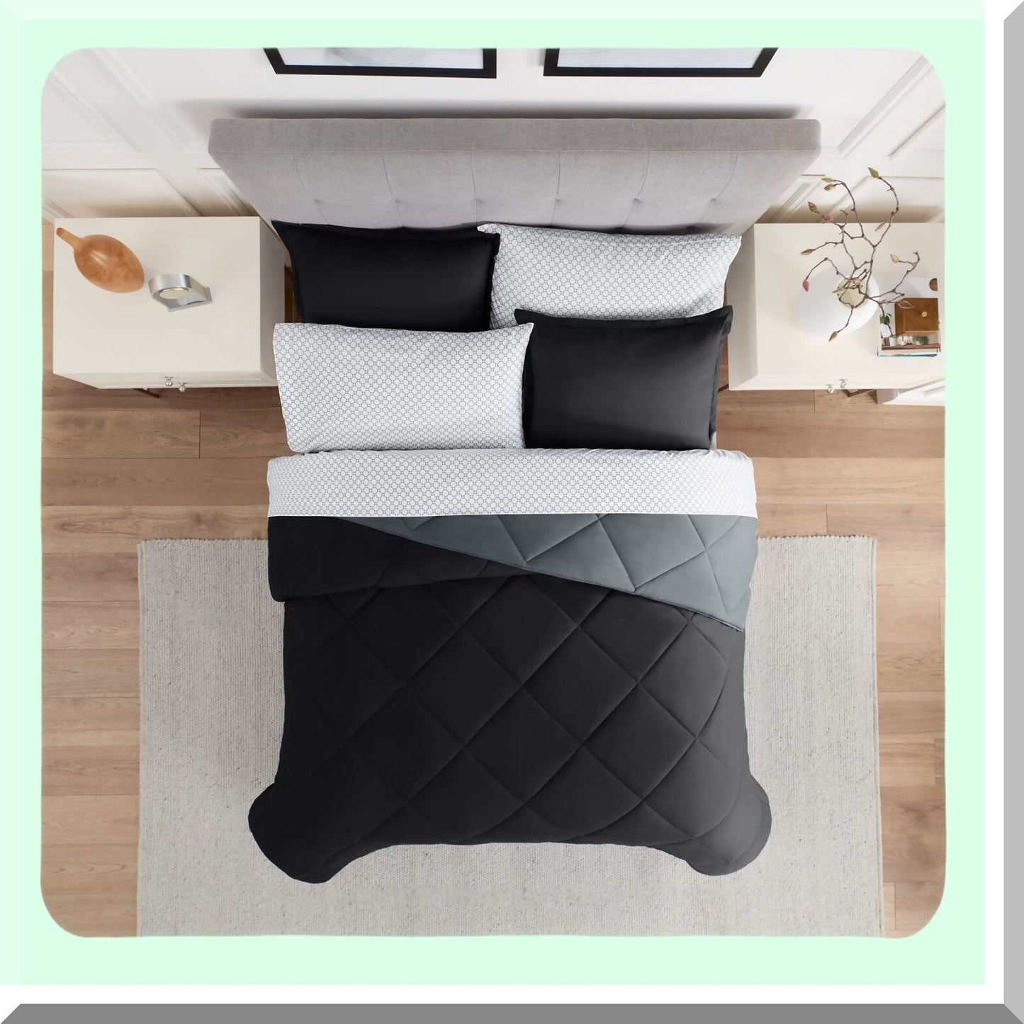 CoolDreams Queen 7-Piece Cooling Bedding Set - Black/Gray - Sleep Solutions - Breathable Fabric - Temperature Regulating - Hypoallergenic - Luxurious Comfort