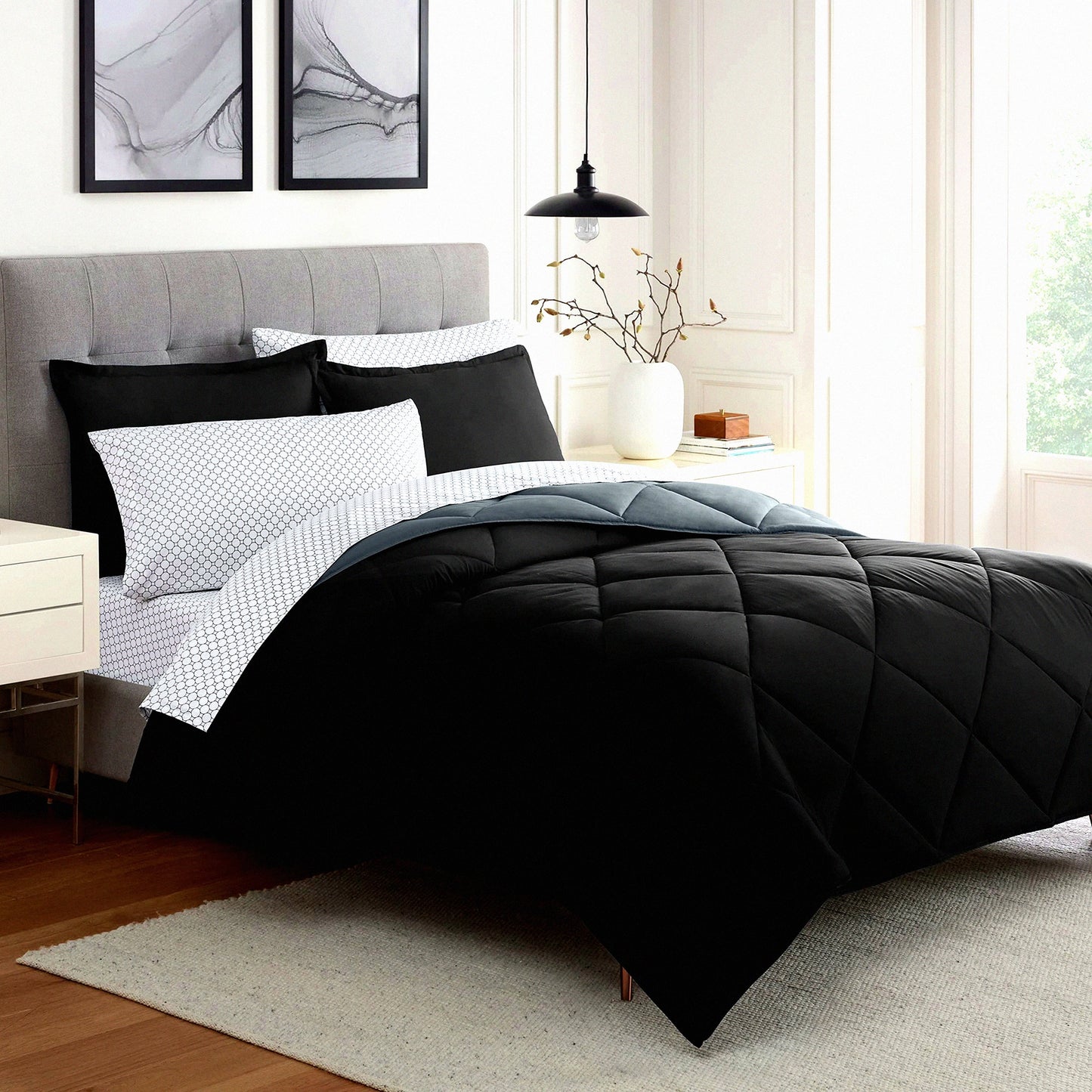 CoolDreams Queen 7-Piece Cooling Bedding Set - Black/Gray - Sleep Solutions - Breathable Fabric - Temperature Regulating - Hypoallergenic - Luxurious Comfort