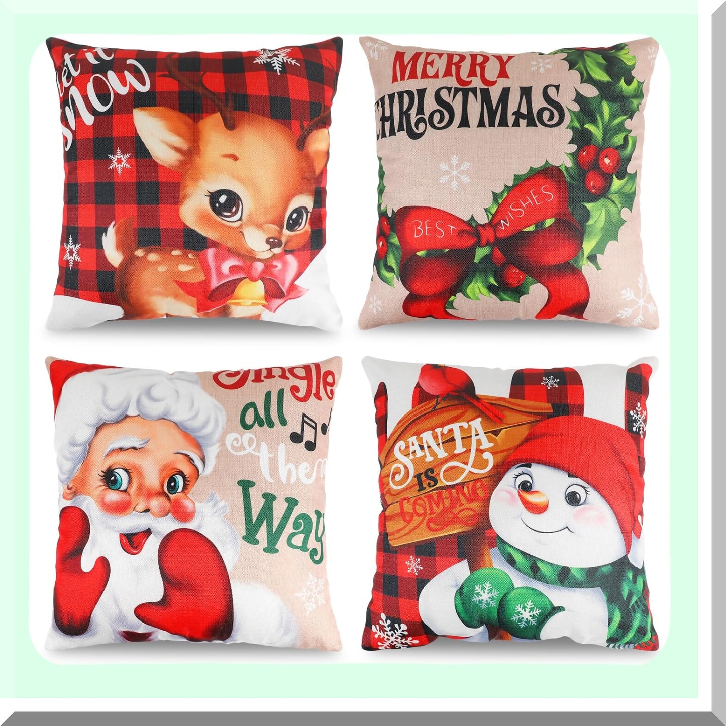 Snowman Claus Garland Pillowcase Set - Festive Holiday Decor for Home Sofa Couch Bedroom Balcony - 17x17 Throw Pillow Cover Cushion Case