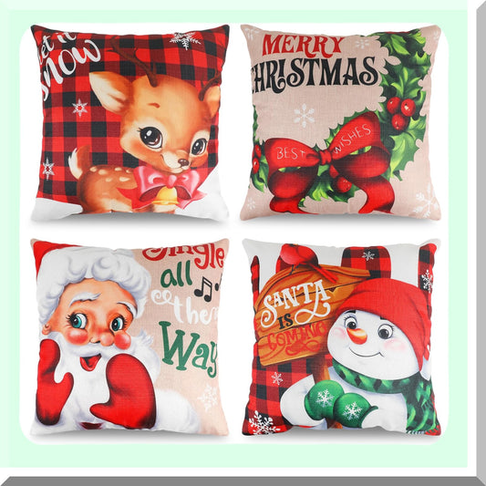 Snowman Claus Garland Pillowcase Set for Home Decor