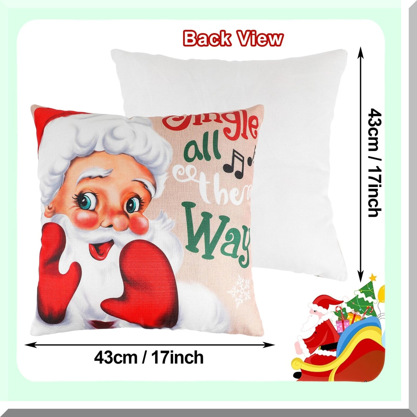 Snowman Claus Garland Pillowcase Set - Festive Holiday Decor for Home Sofa Couch Bedroom Balcony - 17x17 Throw Pillow Cover Cushion Case