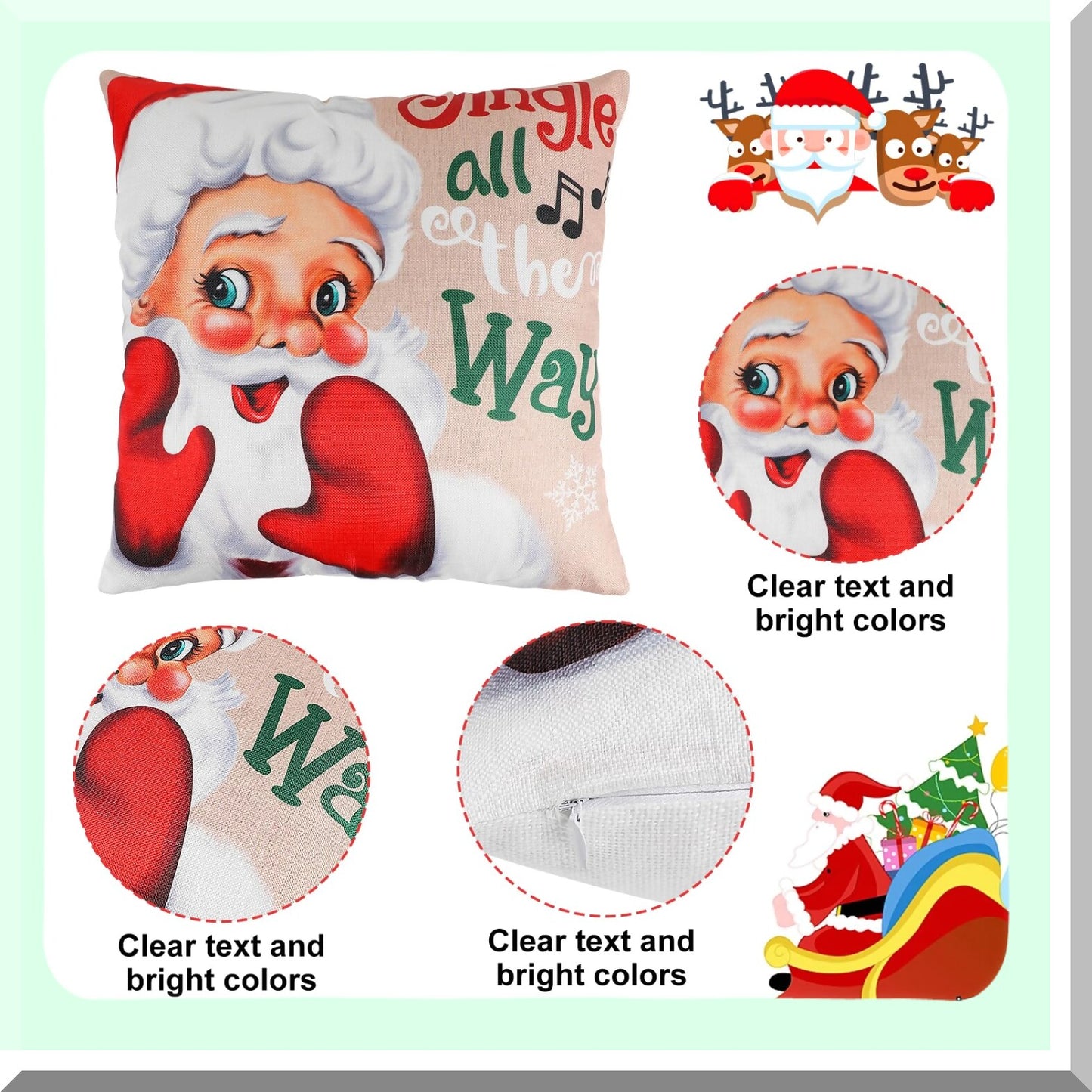 Snowman Claus Garland Pillowcase Set - Festive Holiday Decor for Home Sofa Couch Bedroom Balcony - 17x17 Throw Pillow Cover Cushion Case