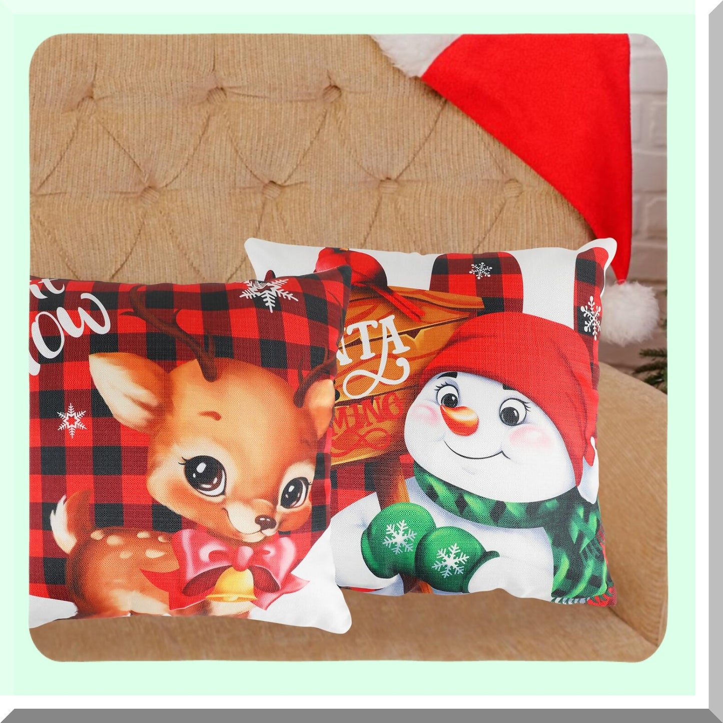 Snowman Claus Garland Pillowcase Set - Festive Holiday Decor for Home Sofa Couch Bedroom Balcony - 17x17 Throw Pillow Cover Cushion Case