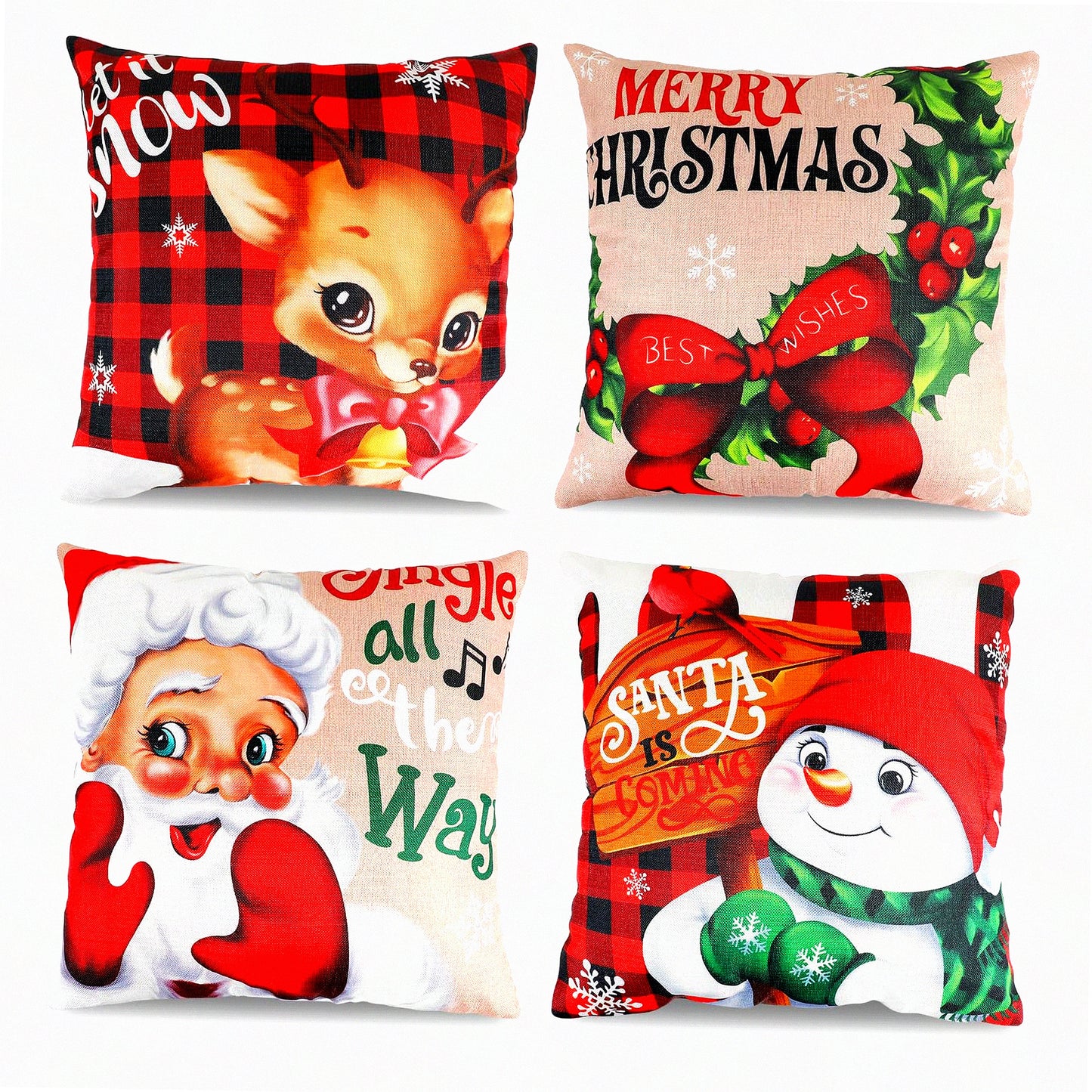 Snowman Claus Garland Pillowcase Set - Festive Holiday Decor for Home Sofa Couch Bedroom Balcony - 17x17 Throw Pillow Cover Cushion Case