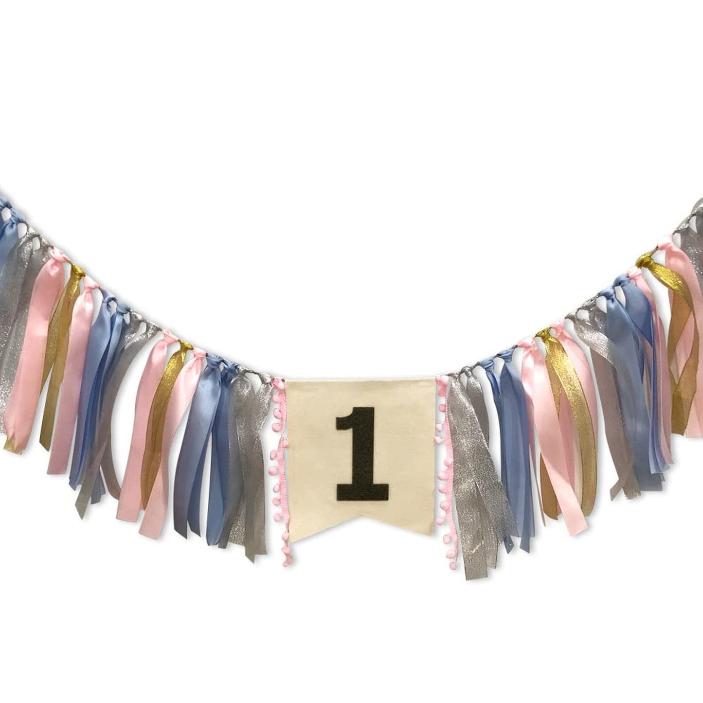 Blue Sky 1st Birthday Banner: High Chair Pull Flag for Baby Party Theme Supplies - Dusty Blue Celebration Decor