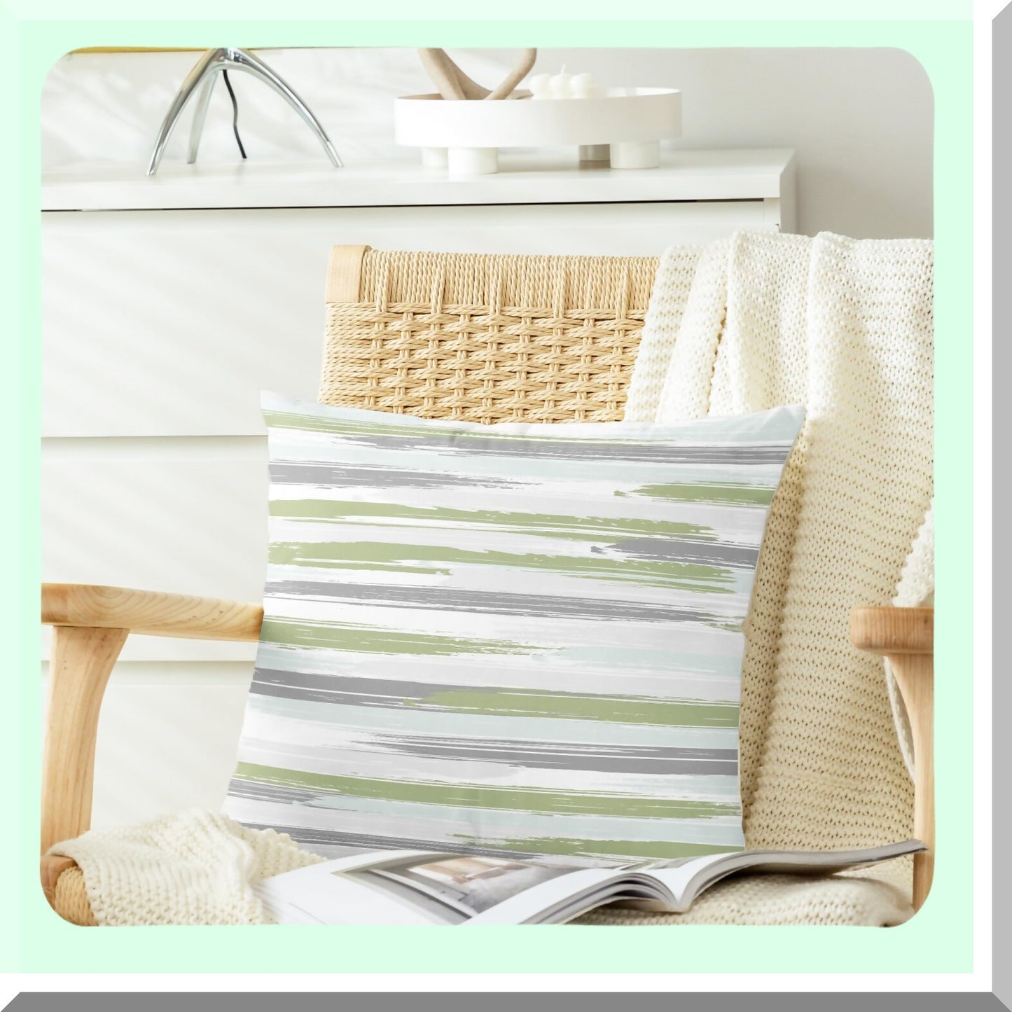 CozyFleece Rock Stone Geometric Texture Pillow Cases - 2 Pack Decorative Cushion Covers for Couch Bed Sofa - Farmhouse Decor 18x18 Sage Aqua Grey