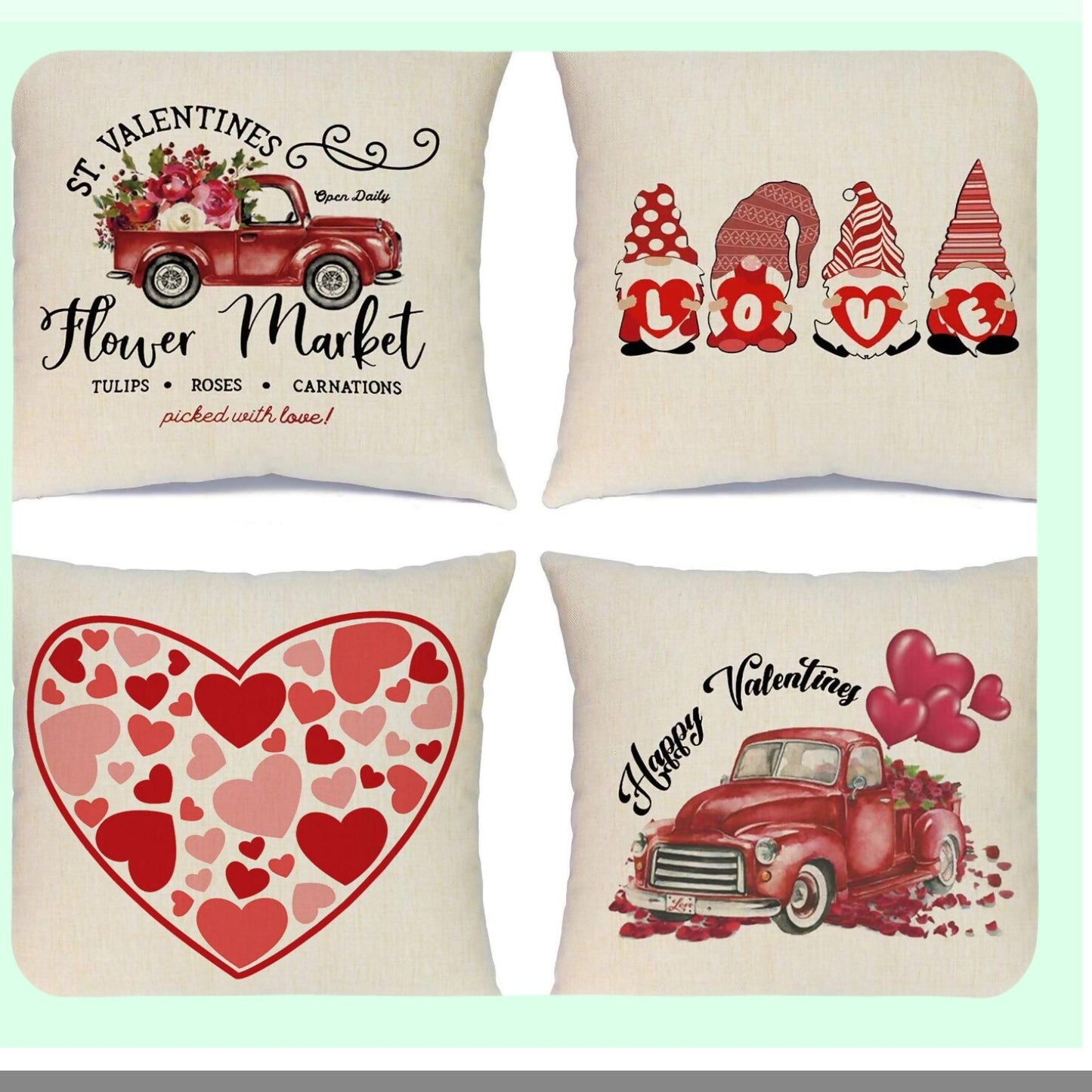 Love Heart Decor Pillow Set - 18x18 Inch Red Throw Pillows (Set of 4) - Valentine's Day Decorative Cushion Cases for Home Wedding Party - Romantic Decorations
