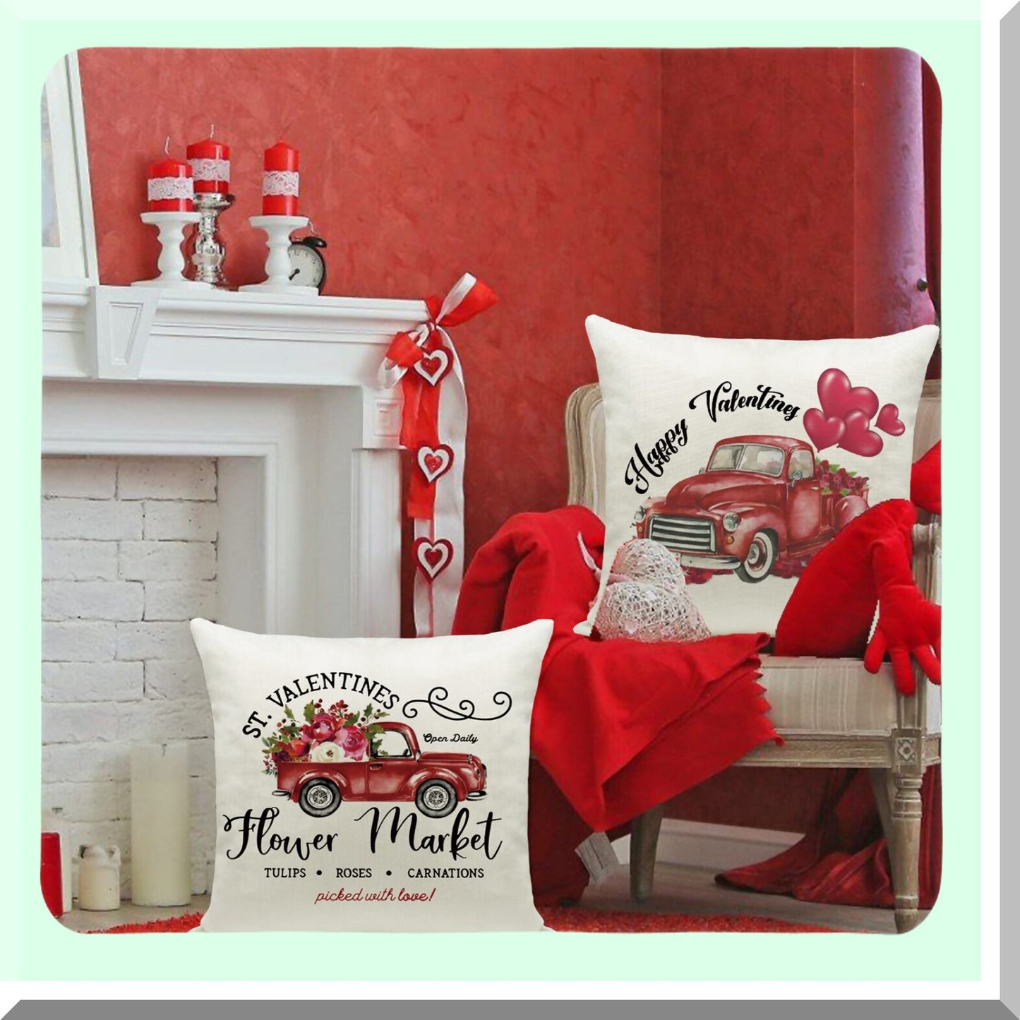 Love Heart Decor Pillow Set - 18x18 Inch Red Throw Pillows (Set of 4) - Valentine's Day Decorative Cushion Cases for Home Wedding Party - Romantic Decorations
