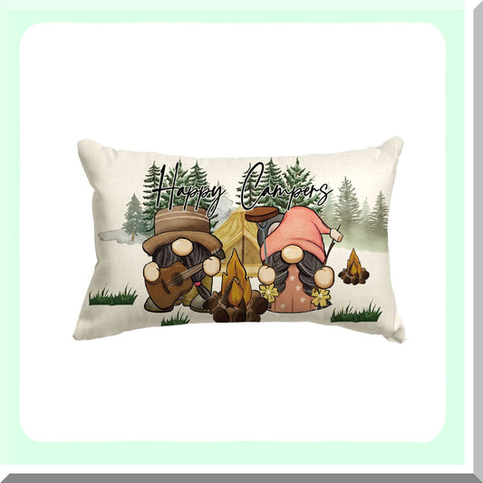 Gnome Campfire Adventure Pillow Cover 12x20