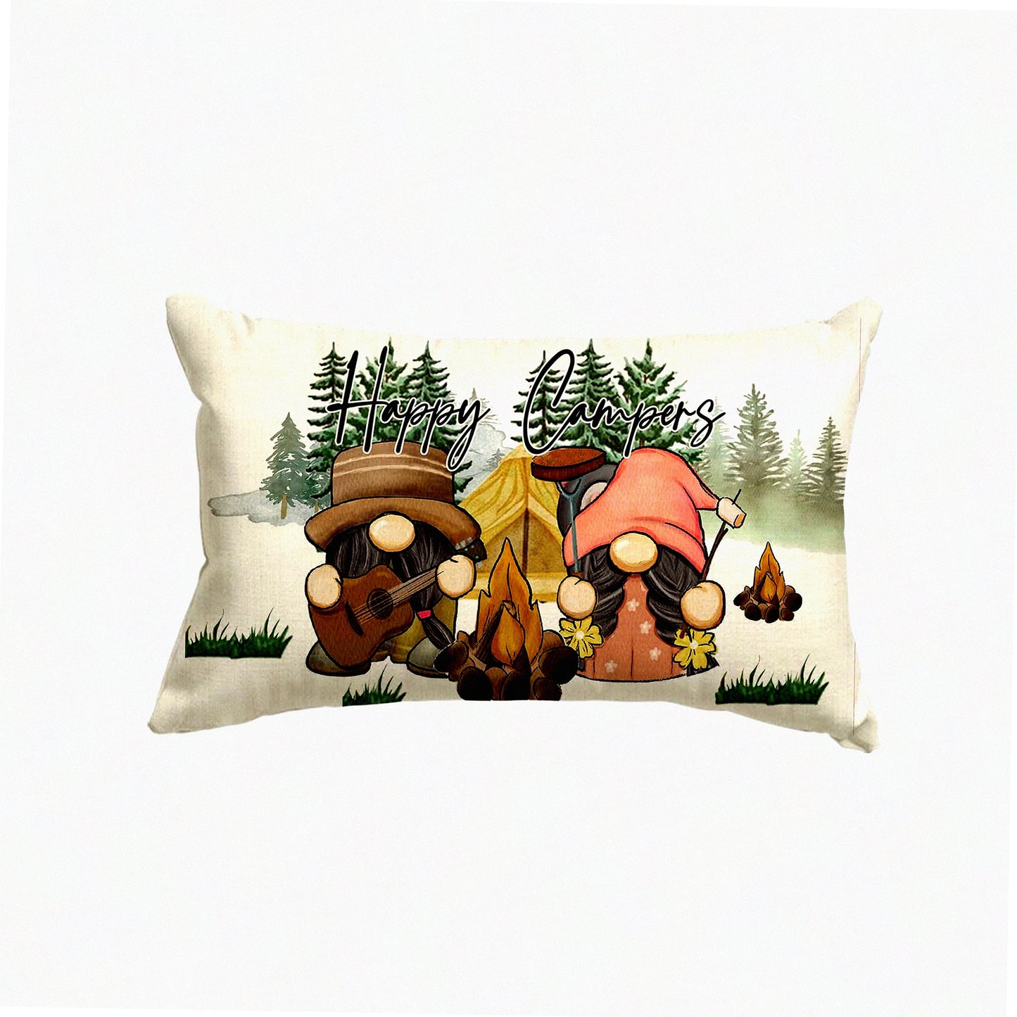 Gnome Campfire Adventure Pillow Cover - Cozy Home Decor for Happy Campers, 12x20 Inch Sofa Couch Accent with Whimsical Design