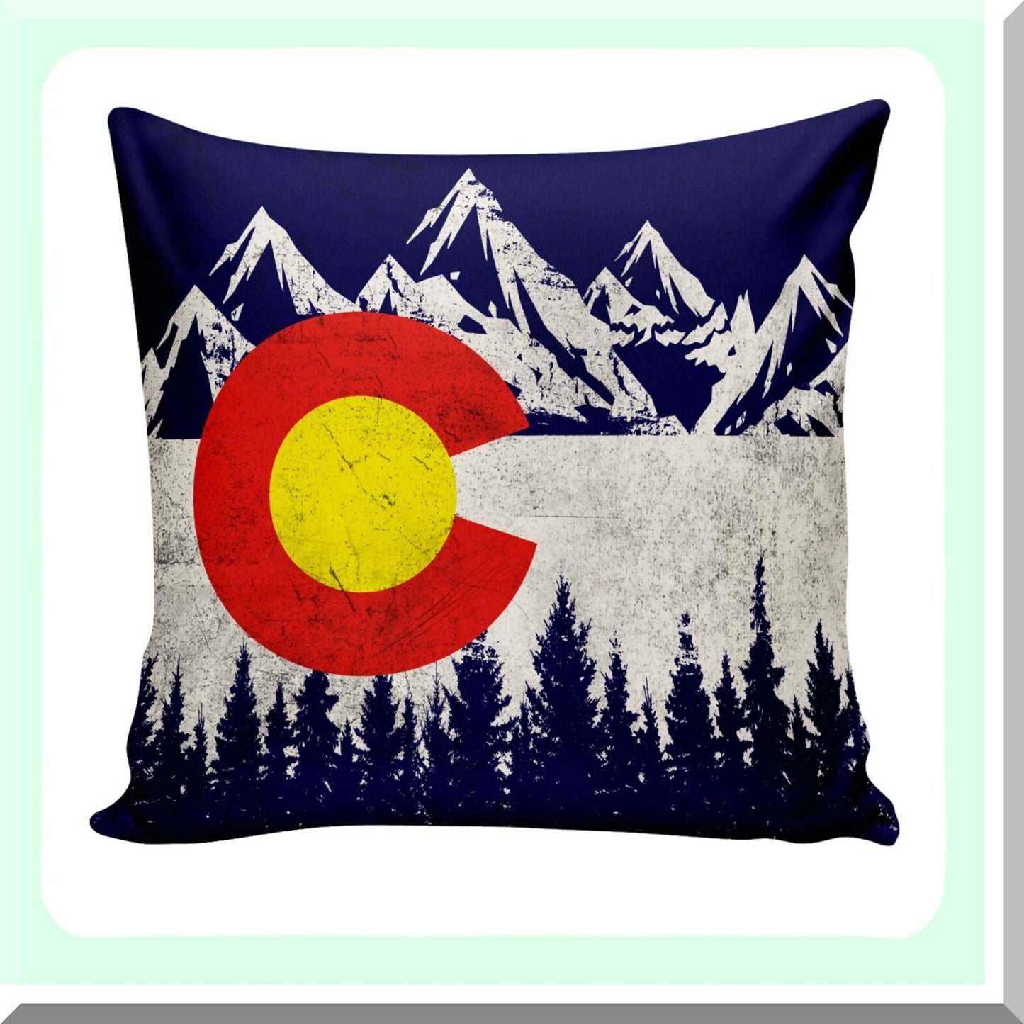 Vintage Colorado Mountain Flag Throw Pillow Cover - State Flag Decorative Cushion Case 18x18 Inch - CO State Flag Home Decor Accent