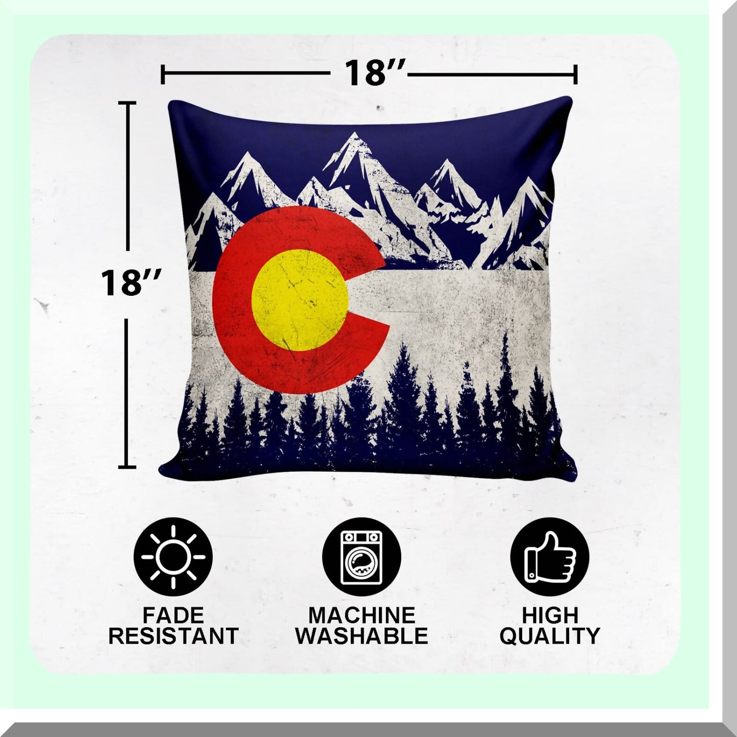 Vintage Colorado Mountain Flag Throw Pillow Cover - State Flag Decorative Cushion Case 18x18 Inch - CO State Flag Home Decor Accent